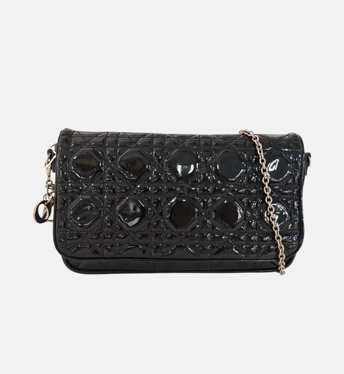 Dior DIOR Lady Dior black patent leather rattan plaid quilted shoulder bag crossbody Size ONE SIZE - 7 Thumbnail