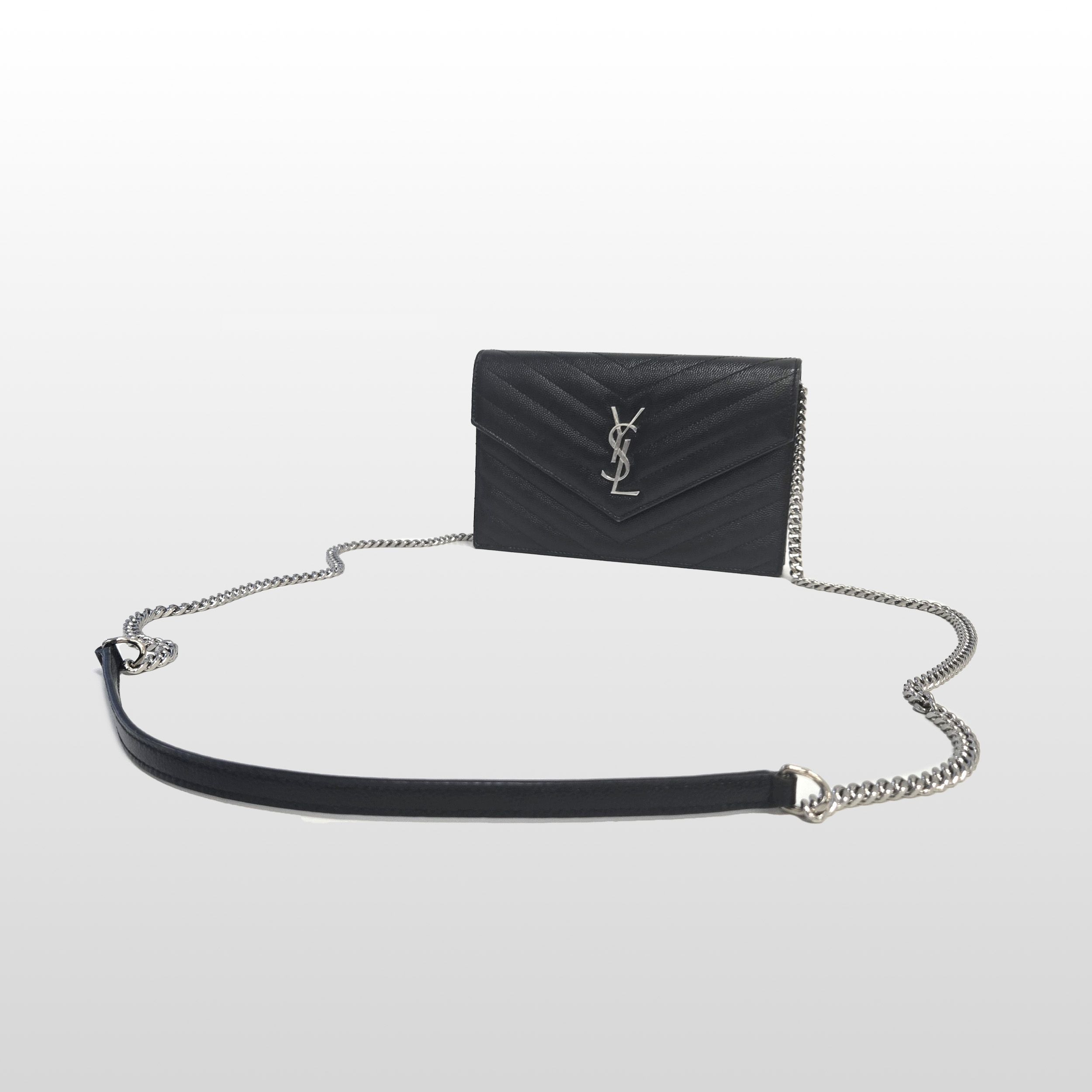 Yves Saint Laurent Envelope Grain de Poudre Leather Small WOC Crossbody Bag Bla Size ONE SIZE - 3 Thumbnail