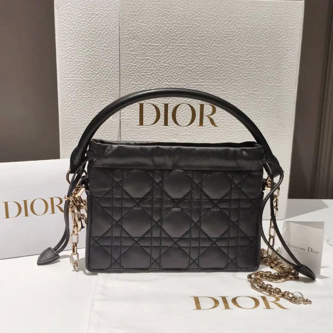 Dior DIOR Lady Dior Milly mini black sheepskin rattan plaid quilted crossbody bag det Size ONE SIZE - 3 Thumbnail