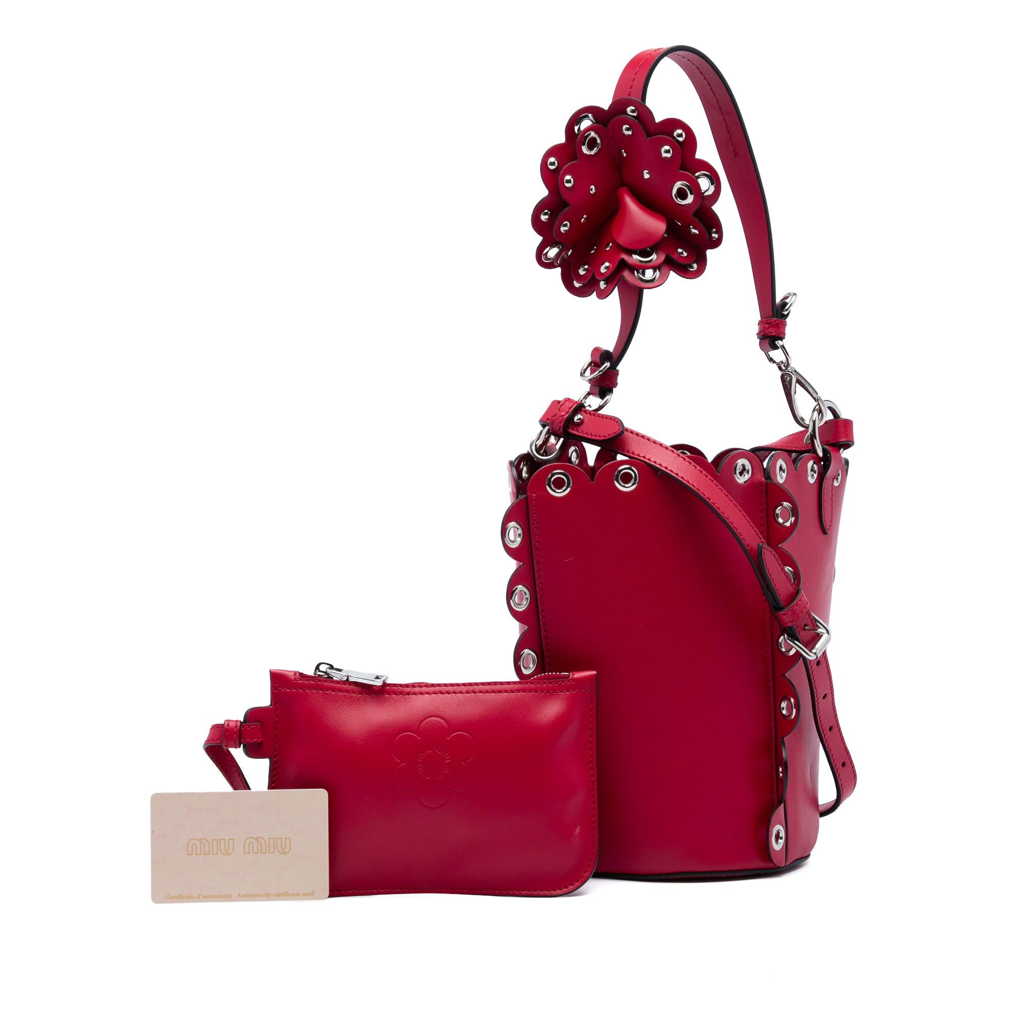 Miu Miu Calfskin Scalloped Grommet Bucket Bag Size ONE SIZE - 6 Thumbnail