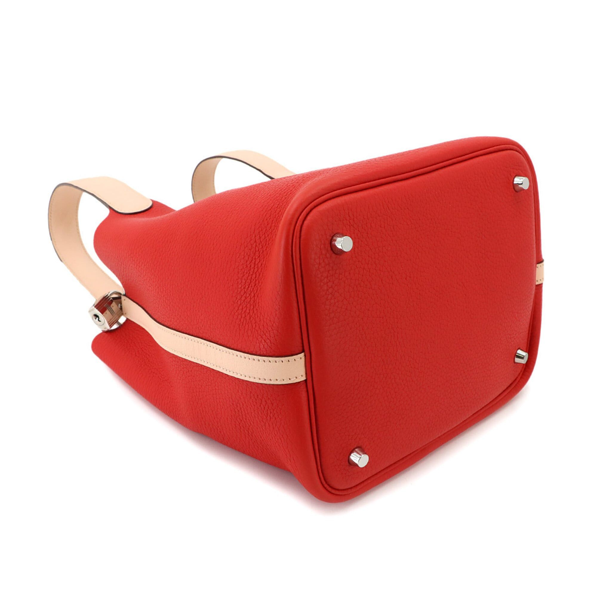Hermes Piko Hermes Picotin Lock Touch 22 MM Handbag, Taurillon Clemence Swift Leather, Rouge Tomato/Rose Eglantine, X Stamp. Size ONE SIZE - 4 Thumbnail