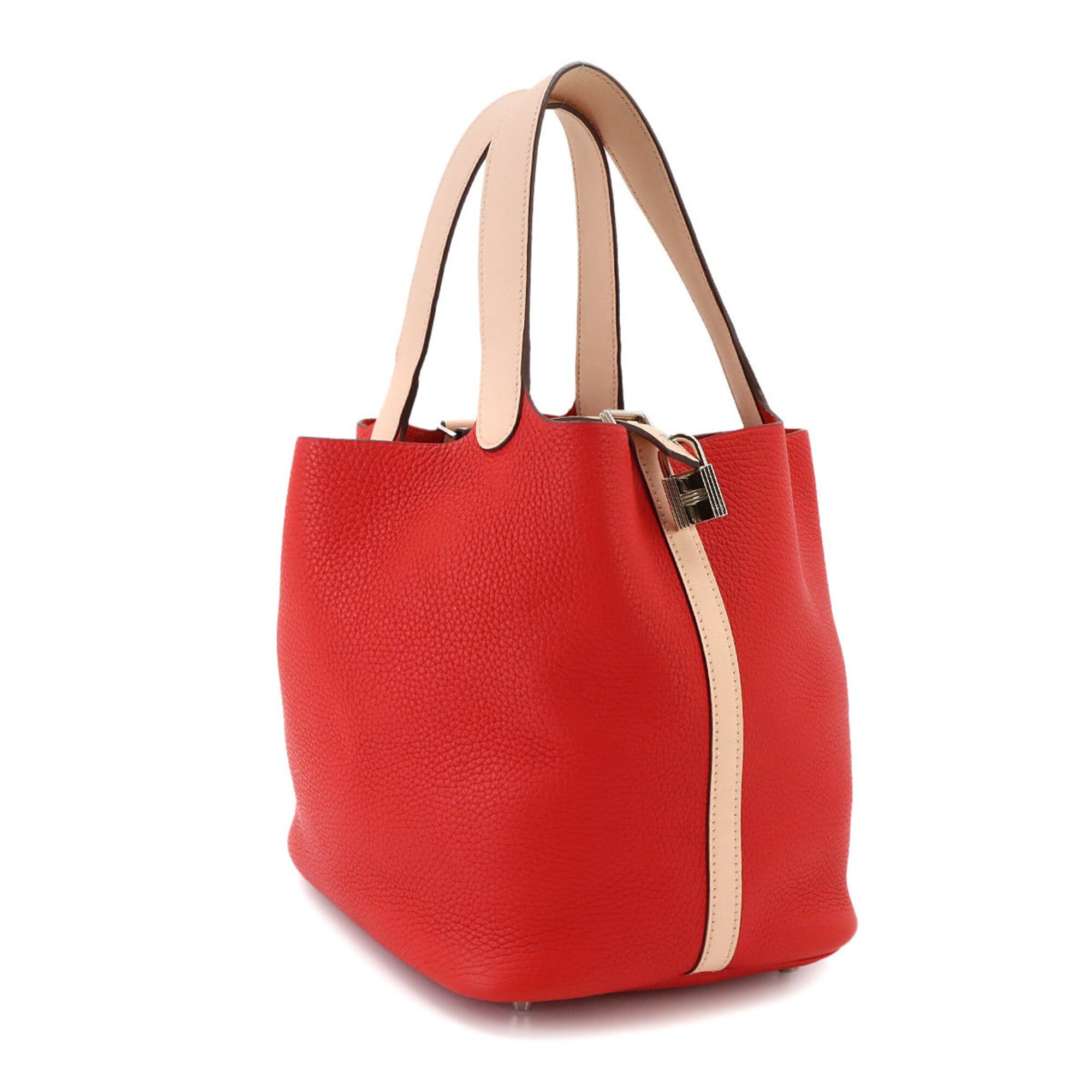 Hermes Piko Hermes Picotin Lock Touch 22 MM Handbag, Taurillon Clemence Swift Leather, Rouge Tomato/Rose Eglantine, X Stamp. Size ONE SIZE - 3 Thumbnail