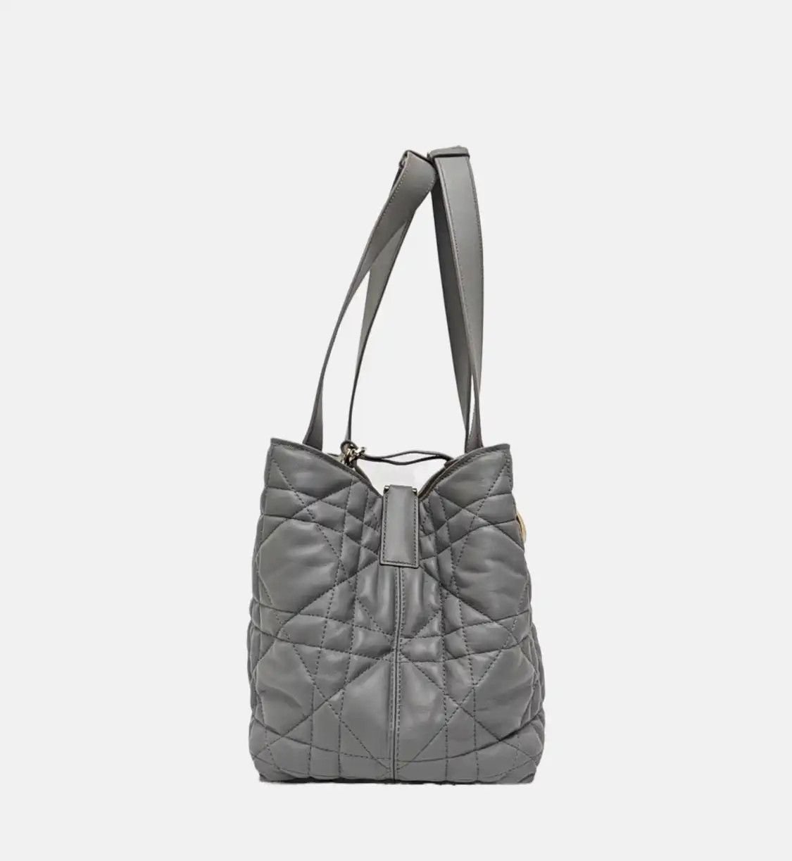 Dior DIOR Toujours Medium grey cowhide leather rattan plaid quilted handbag shoulder Size ONE SIZE - 4 Thumbnail
