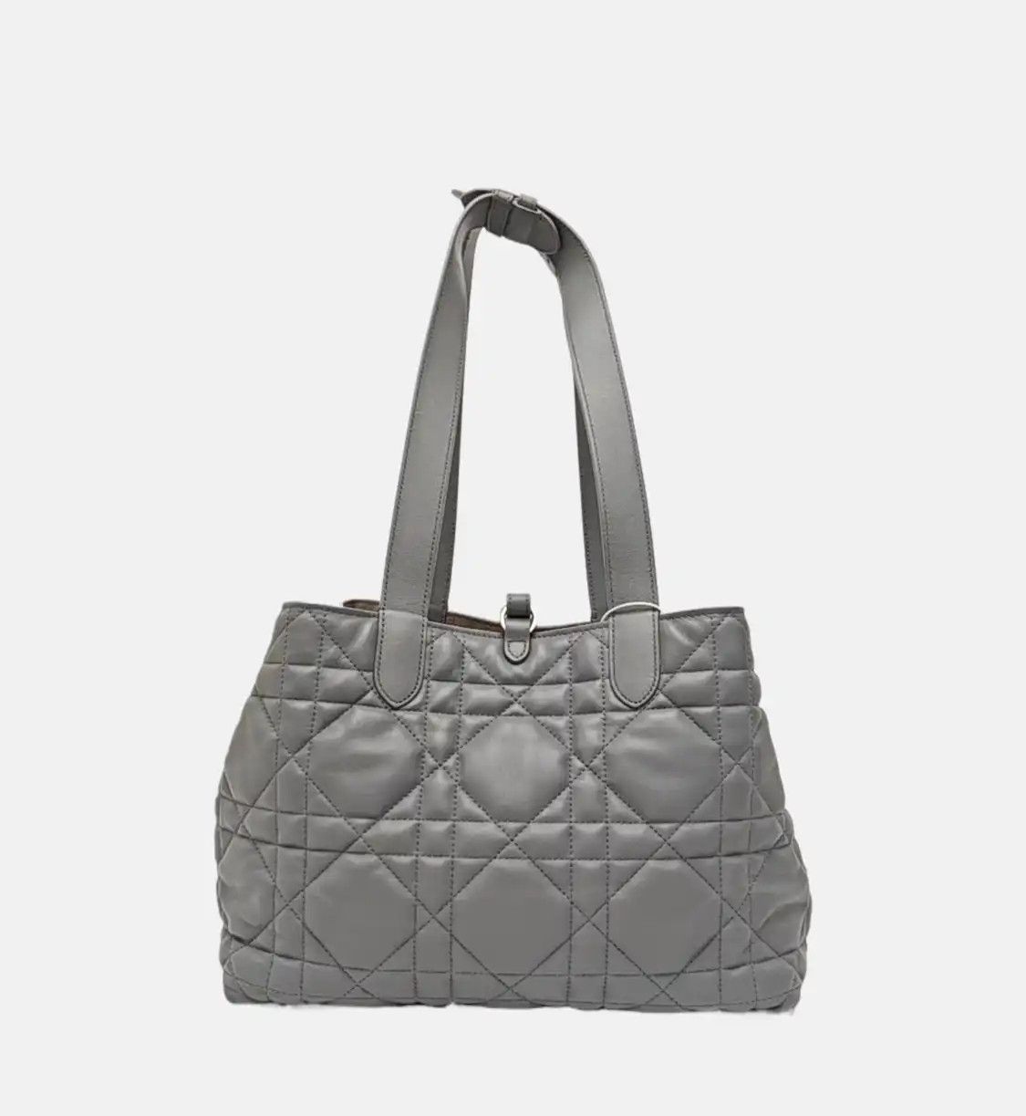 Dior DIOR Toujours Medium grey cowhide leather rattan plaid quilted handbag shoulder Size ONE SIZE - 5 Thumbnail