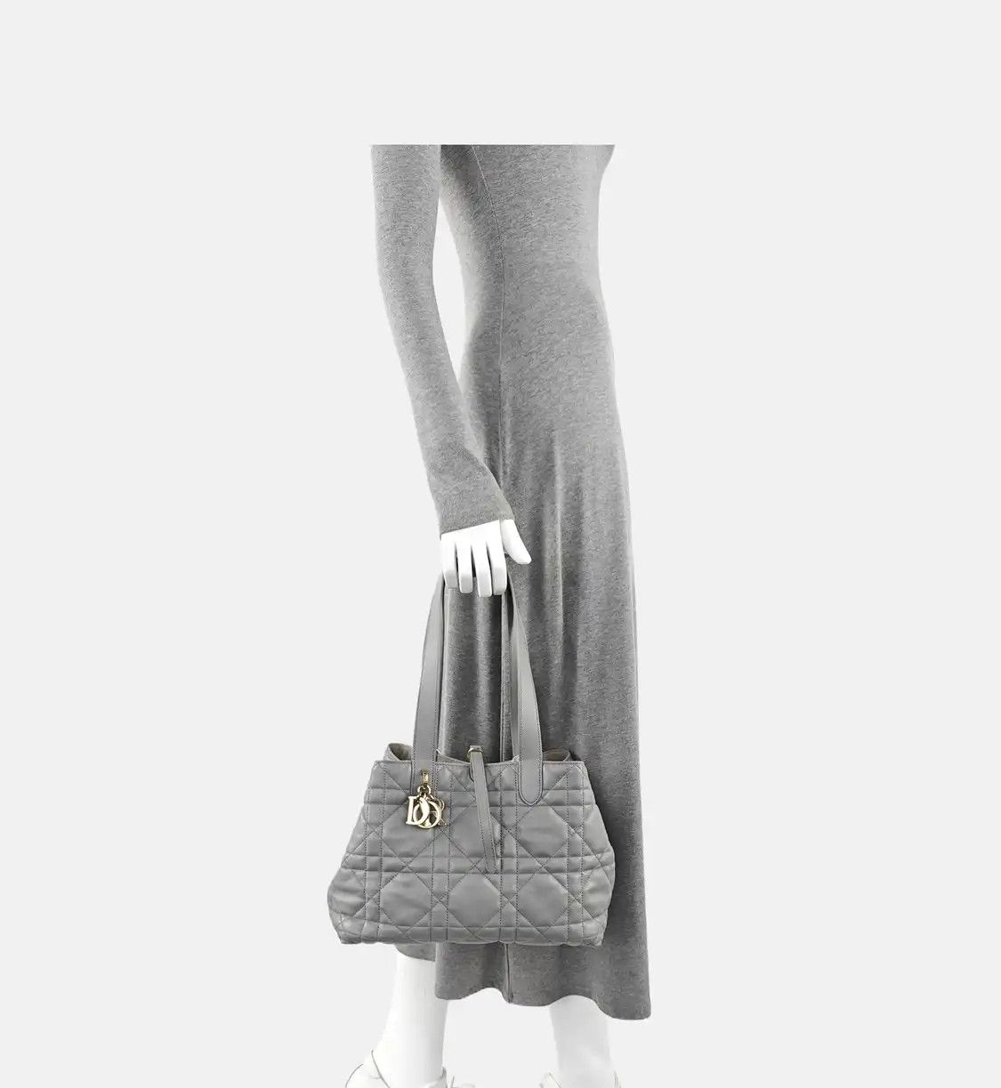 Dior DIOR Toujours Medium grey cowhide leather rattan plaid quilted handbag shoulder Size ONE SIZE - 2 Thumbnail