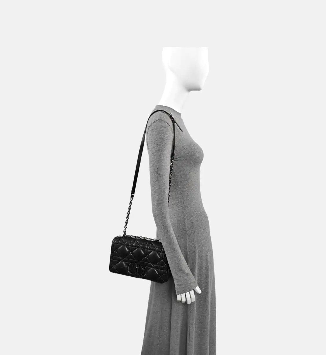 Dior DIOR Caro Medium black cowhide leather rattan plaid quilted flap bag chain bag s Size ONE SIZE - 2 Thumbnail