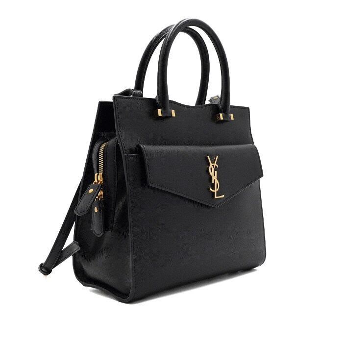 Yves Saint Laurent Black Grain Leather Uptown Envelope Small Tote Bag Shoulder Size ONE SIZE - 3 Thumbnail