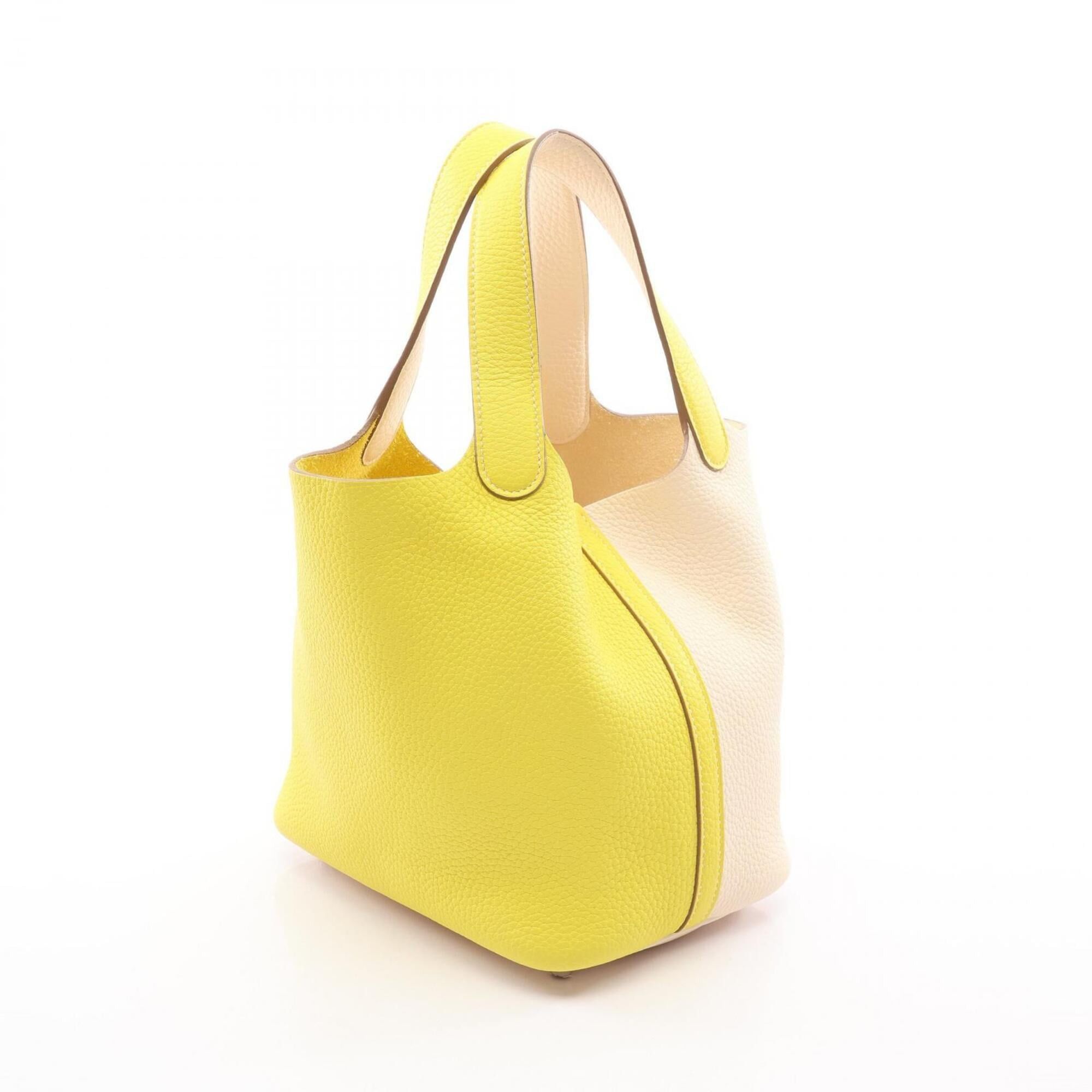 Hermes Hermes Picotin Lock PM Casaque Lime Nata Handbag, Taurillon Clemence Leather, Women's, Yellow/Ivory Size ONE SIZE - 2 Thumbnail