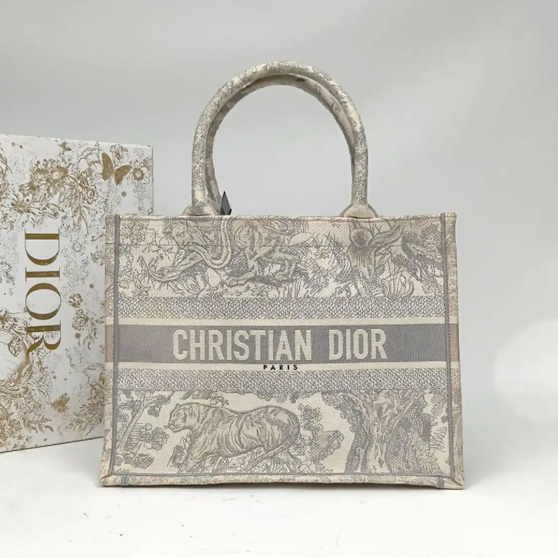 Dior DIOR Book Tote Medium grey canvas handbag Size ONE SIZE - 3 Thumbnail