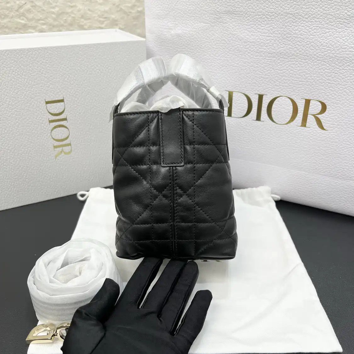 Dior DIOR Toujours Nano black cowhide leather rattan plaid quilted crossbody bag deta Size ONE SIZE - 3 Thumbnail