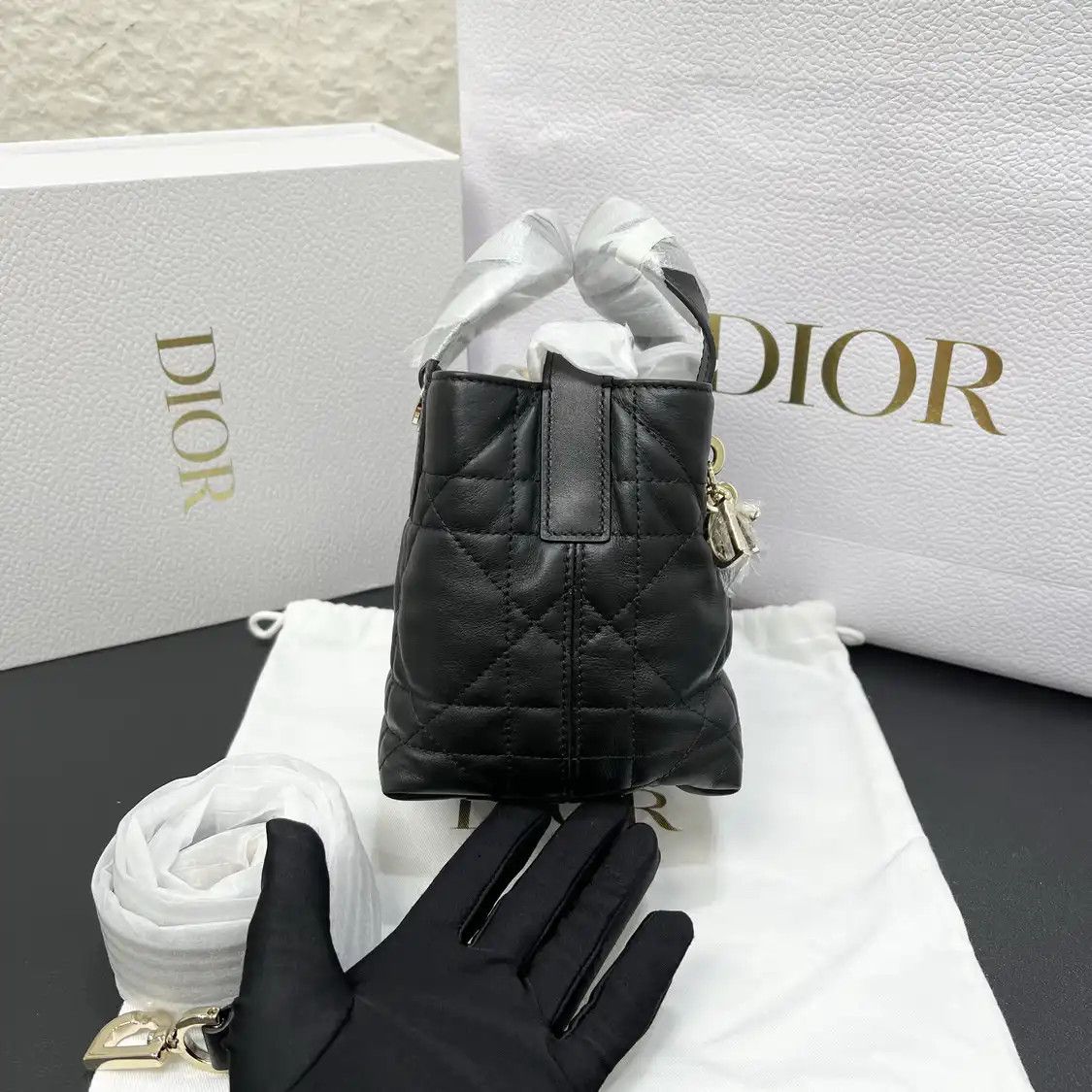 Dior DIOR Toujours Nano black cowhide leather rattan plaid quilted crossbody bag deta Size ONE SIZE - 2 Thumbnail