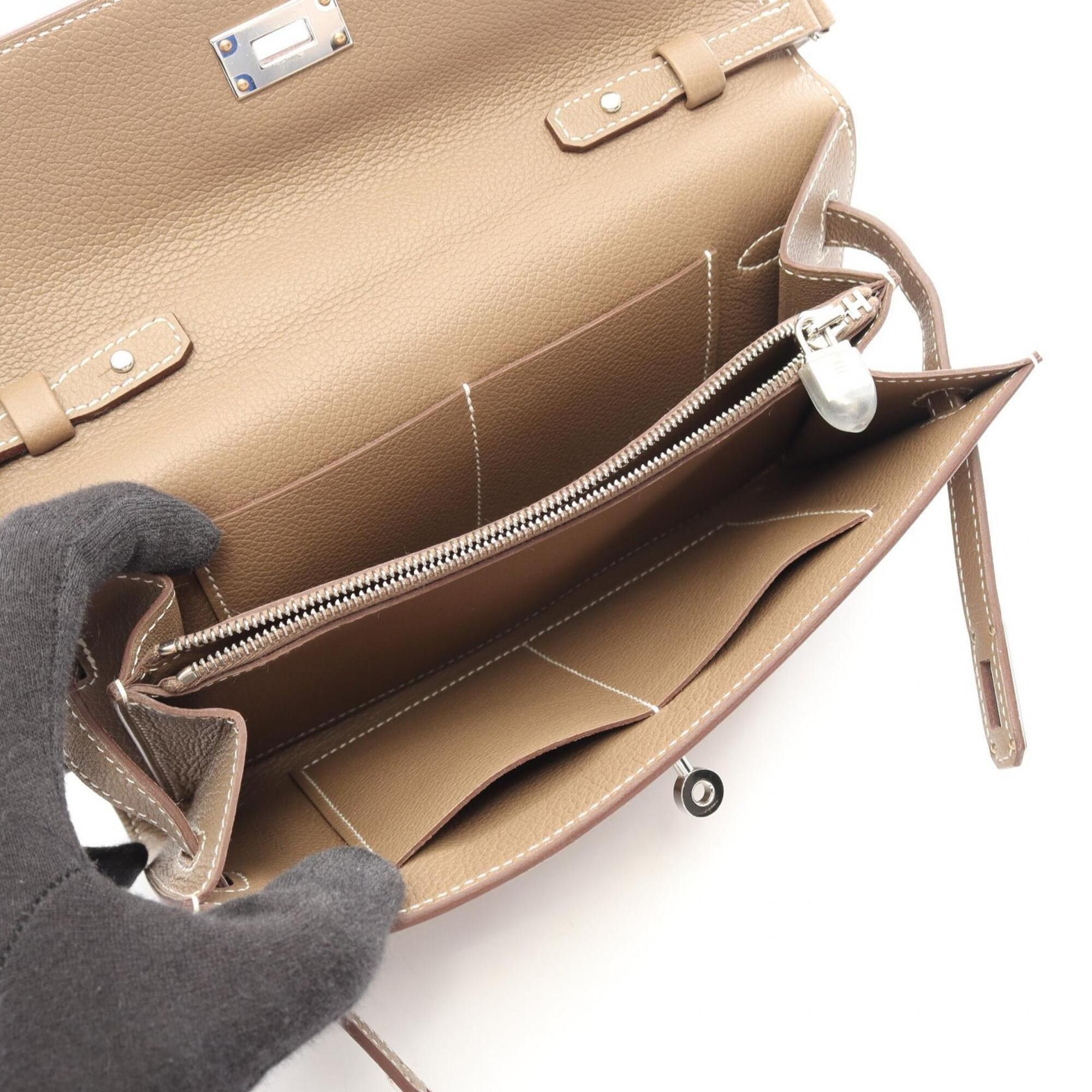 Hermes Hermes Kelly Long To Go, Etoupe, shoulder bag/handbag, Evercolor, women's, gray. Size ONE SIZE - 3 Thumbnail