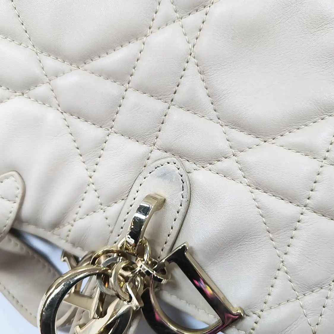 Dior DIOR Toujours khaki cowhide leather rattan plaid quilted shoulder bag handbag cr Size ONE SIZE - 8 Thumbnail