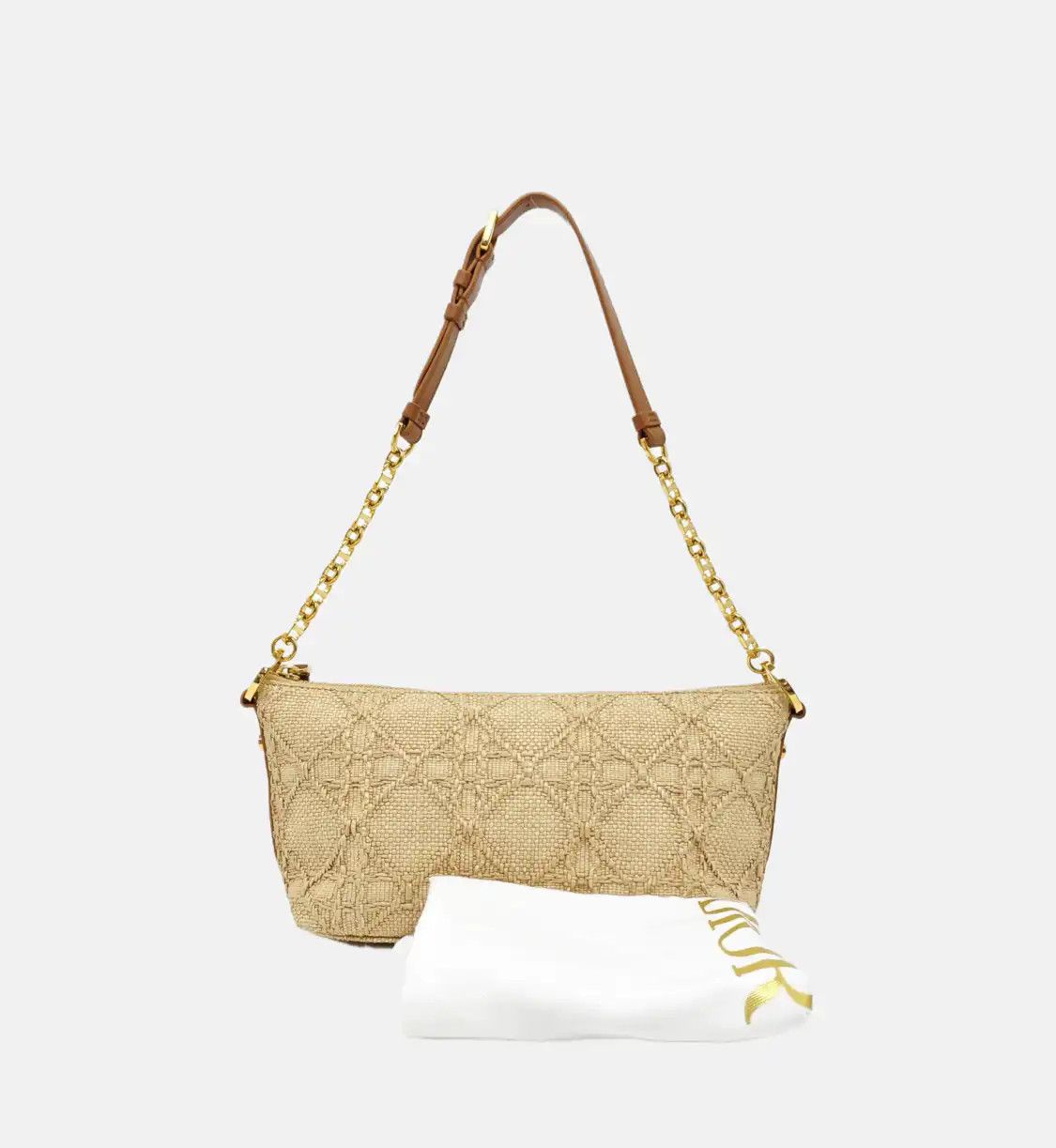Dior DIOR Diorstar Hobo yellow special Material rattan plaid woven handbag gold hardw Size ONE SIZE - 8 Thumbnail