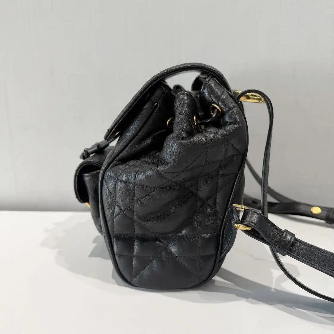 Dior DIOR Caro black sheepskin rattan plaid quilted backpack Size ONE SIZE - 3 Thumbnail