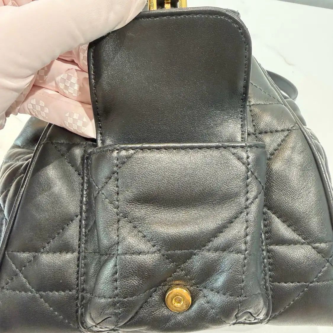Dior DIOR Caro black sheepskin rattan plaid quilted backpack Size ONE SIZE - 9 Thumbnail