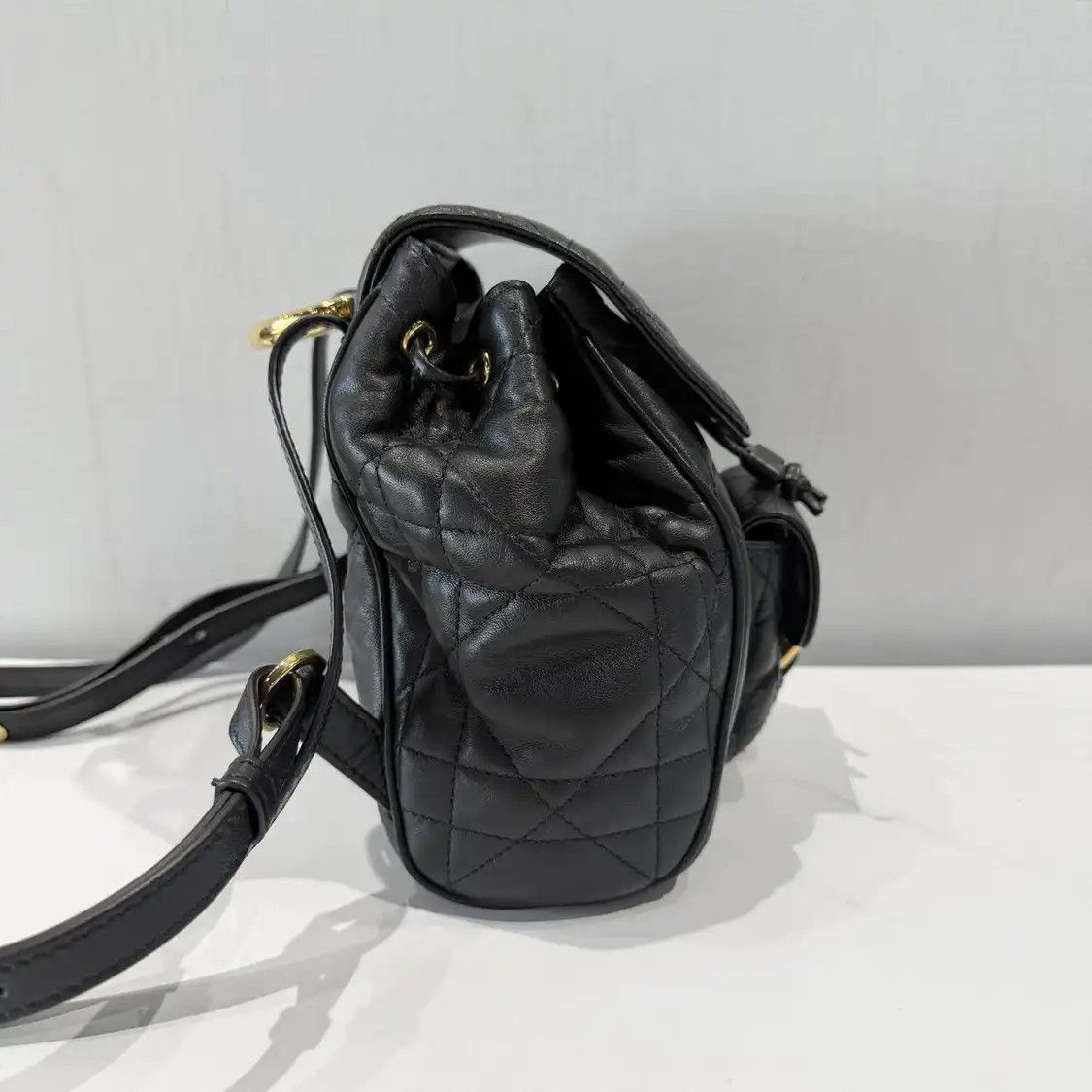 Dior DIOR Caro black sheepskin rattan plaid quilted backpack Size ONE SIZE - 2 Thumbnail