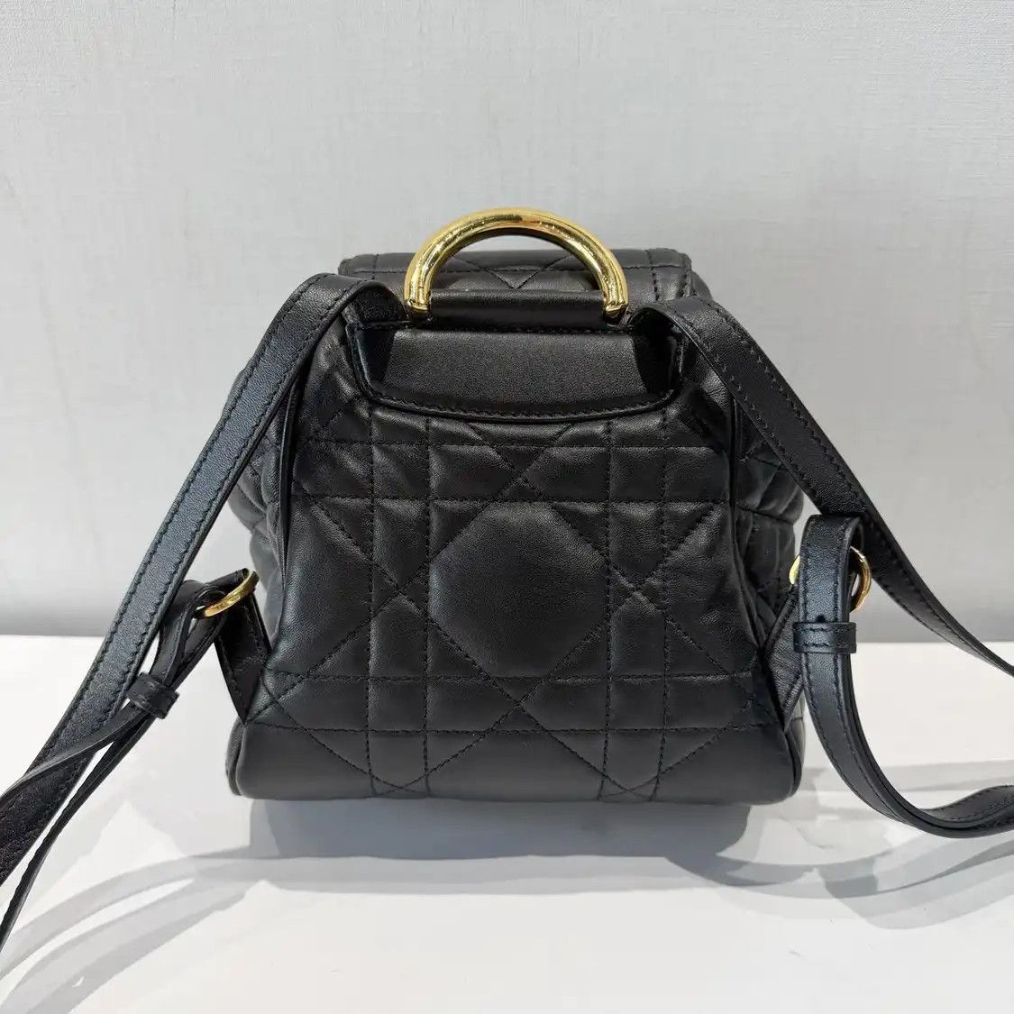 Dior DIOR Caro black sheepskin rattan plaid quilted backpack Size ONE SIZE - 4 Thumbnail
