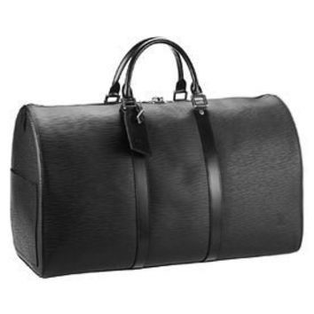 Travel Bags Louis Vuitton Black EPI Leather Noir Keepall 55 Boston Duffle Bag Travel 827lv93, Women's, Size: One Size