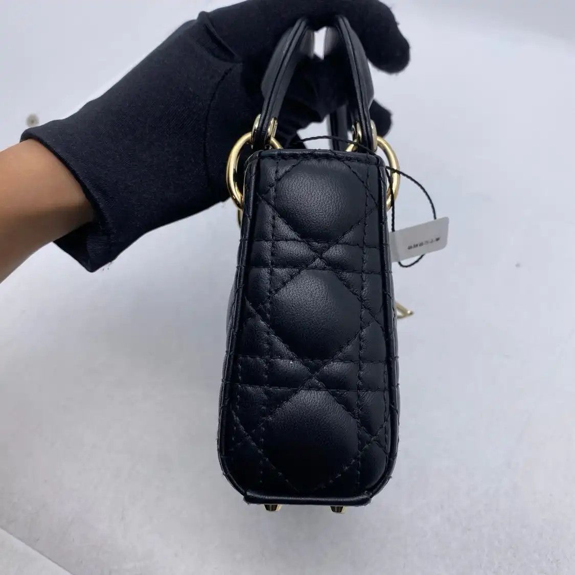 Dior DIOR Lady Dior micro black sheepskin rattan plaid quilted Lady bag shoulder bag Size ONE SIZE - 3 Thumbnail