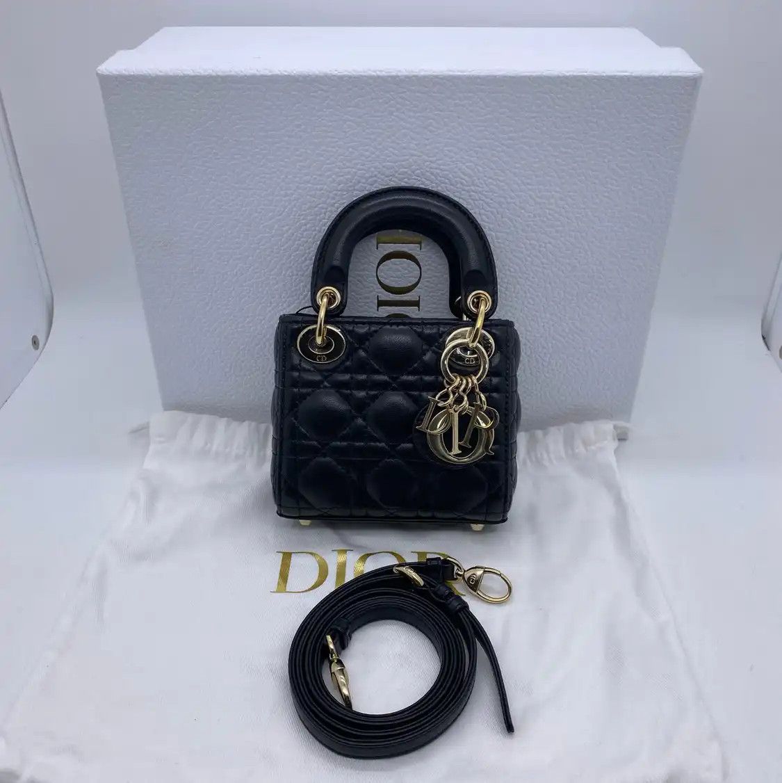 Dior DIOR Lady Dior micro black sheepskin rattan plaid quilted Lady bag shoulder bag Size ONE SIZE - 7 Thumbnail