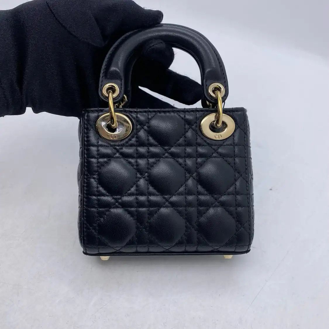 Dior DIOR Lady Dior micro black sheepskin rattan plaid quilted Lady bag shoulder bag Size ONE SIZE - 4 Thumbnail
