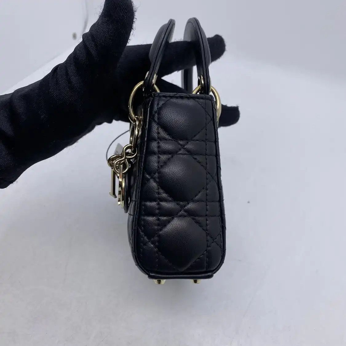 Dior DIOR Lady Dior micro black sheepskin rattan plaid quilted Lady bag shoulder bag Size ONE SIZE - 2 Thumbnail