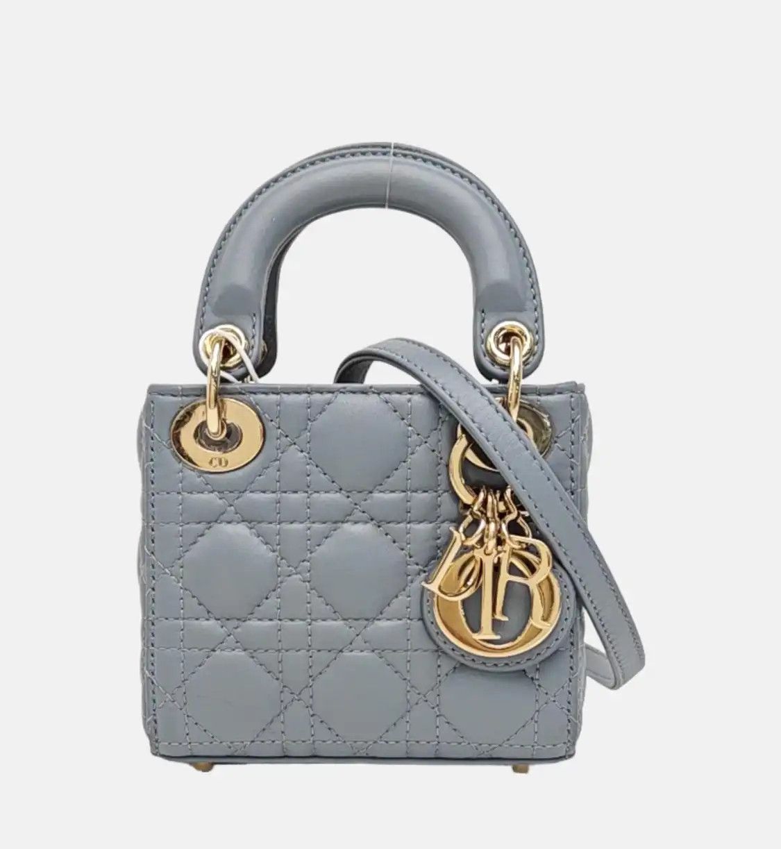 Dior DIOR Lady Dior micro blue sheepskin rattan plaid quilted Lady bag shoulder bag g Size ONE SIZE - 7 Thumbnail