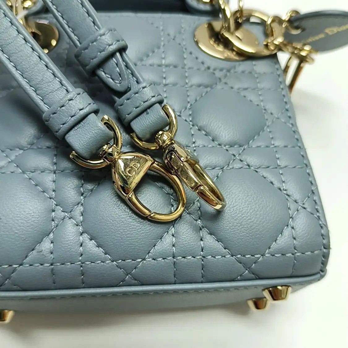 Dior DIOR Lady Dior micro blue sheepskin rattan plaid quilted Lady bag shoulder bag g Size ONE SIZE - 12 Thumbnail