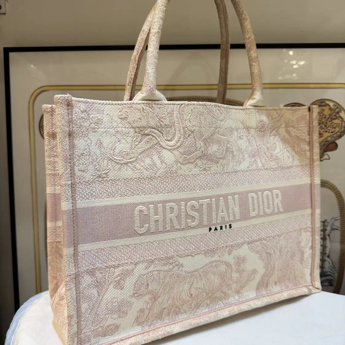 Dior DIOR Book Tote Medium pink canvas embroidery jacquard handbag Size ONE SIZE - 5 Thumbnail
