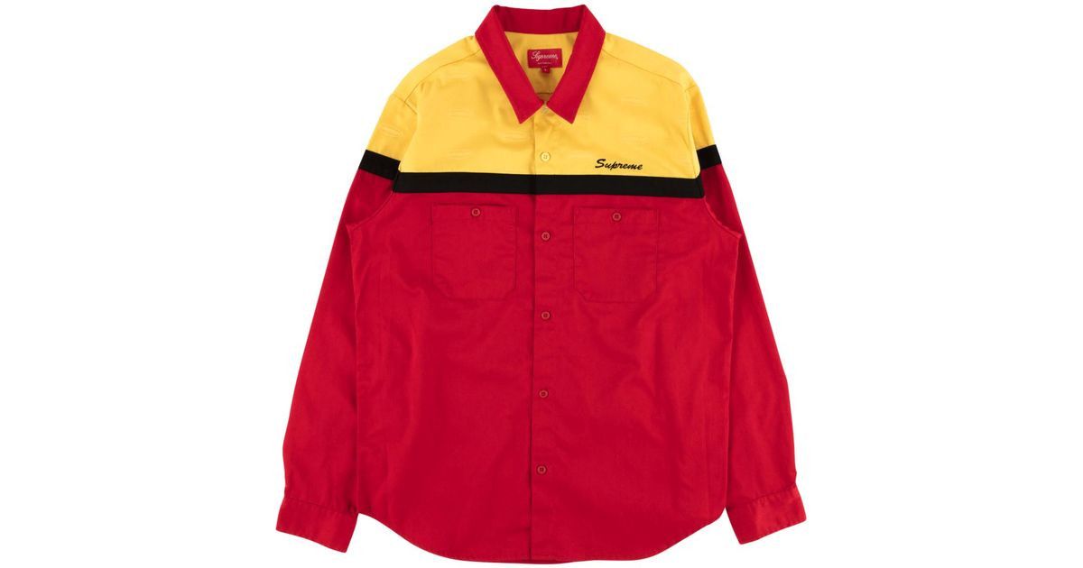 Supreme Supreme Color Blocked Work Shirt Button up Red Yellow DS 100%  Authentic Brand New | Grailed