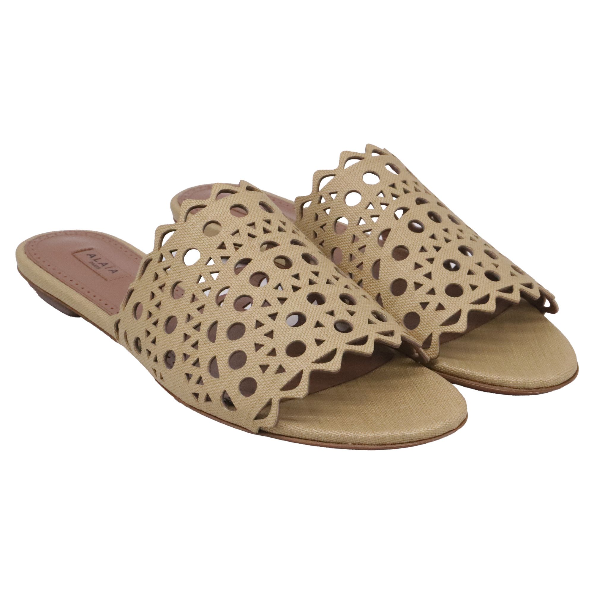 Alaia Alaïa Laser-cut Flat Sandals in Khaki Leather Size US 9 / IT 39 - 2 Thumbnail