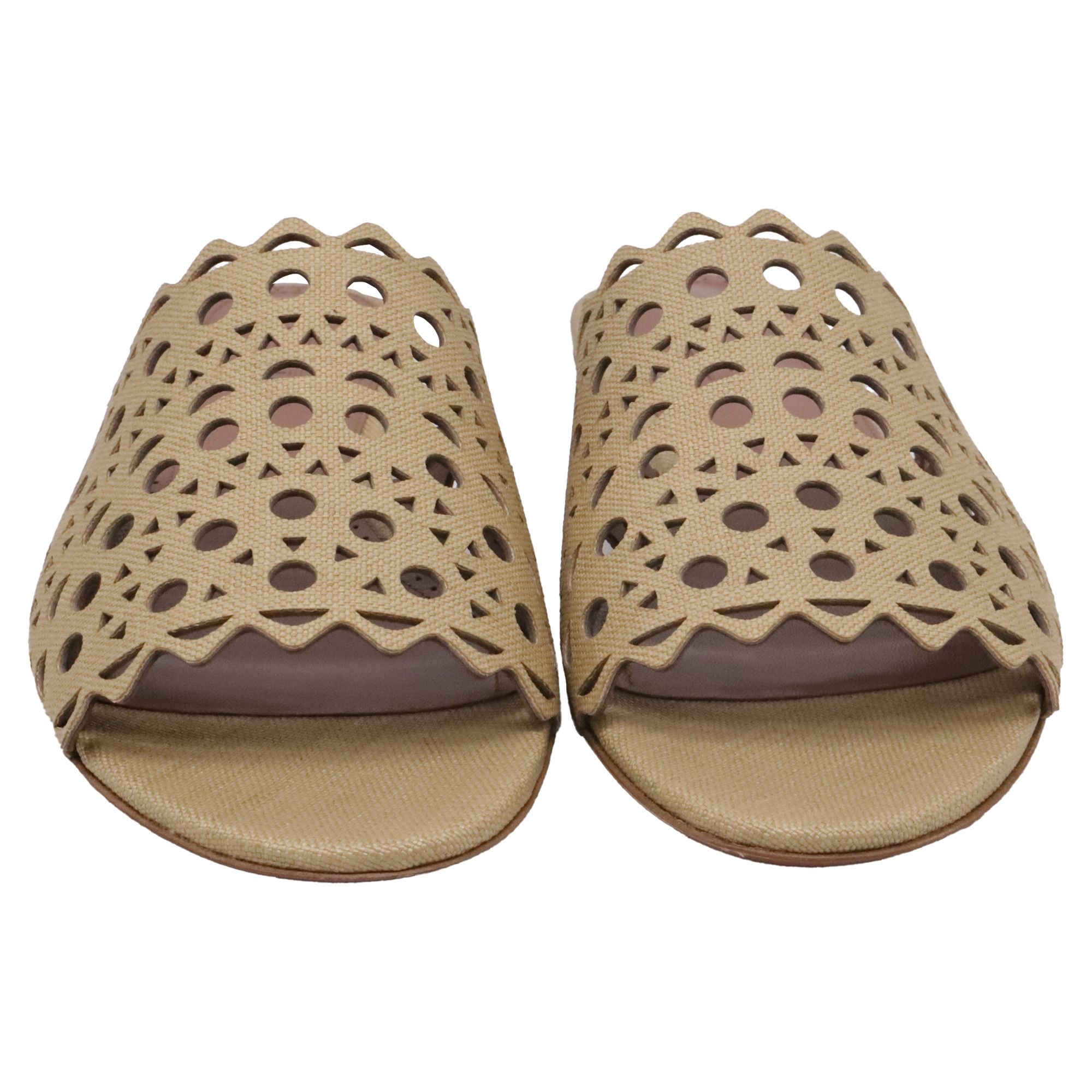 Alaia Alaïa Laser-cut Flat Sandals in Khaki Leather Size US 9 / IT 39 - 3 Thumbnail