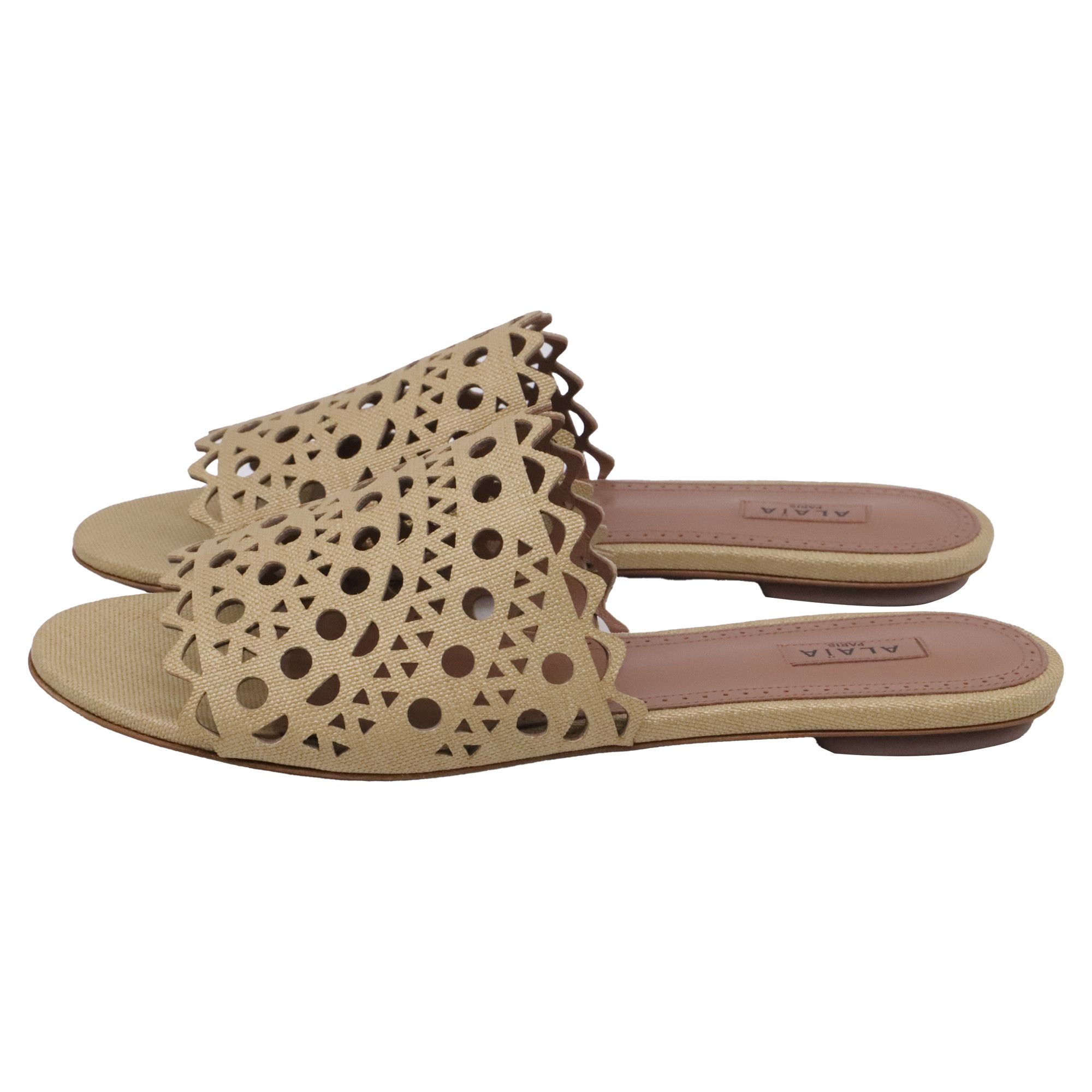 Alaia Alaïa Laser-cut Flat Sandals in Khaki Leather Size US 9 / IT 39 - 4 Thumbnail