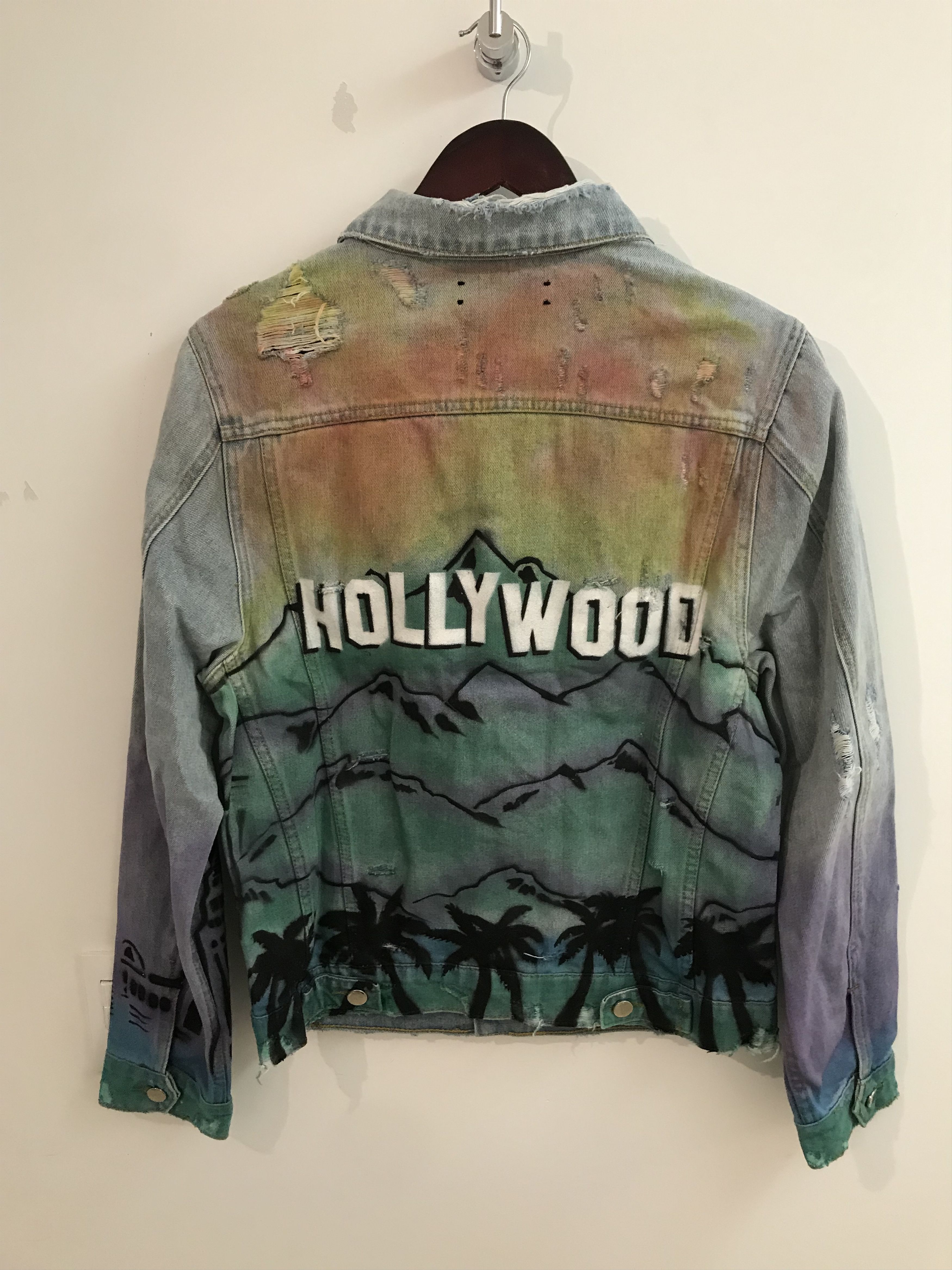 Amiri Amiri Hollywood Print Destroyed Denim Jacket Size M | Grailed