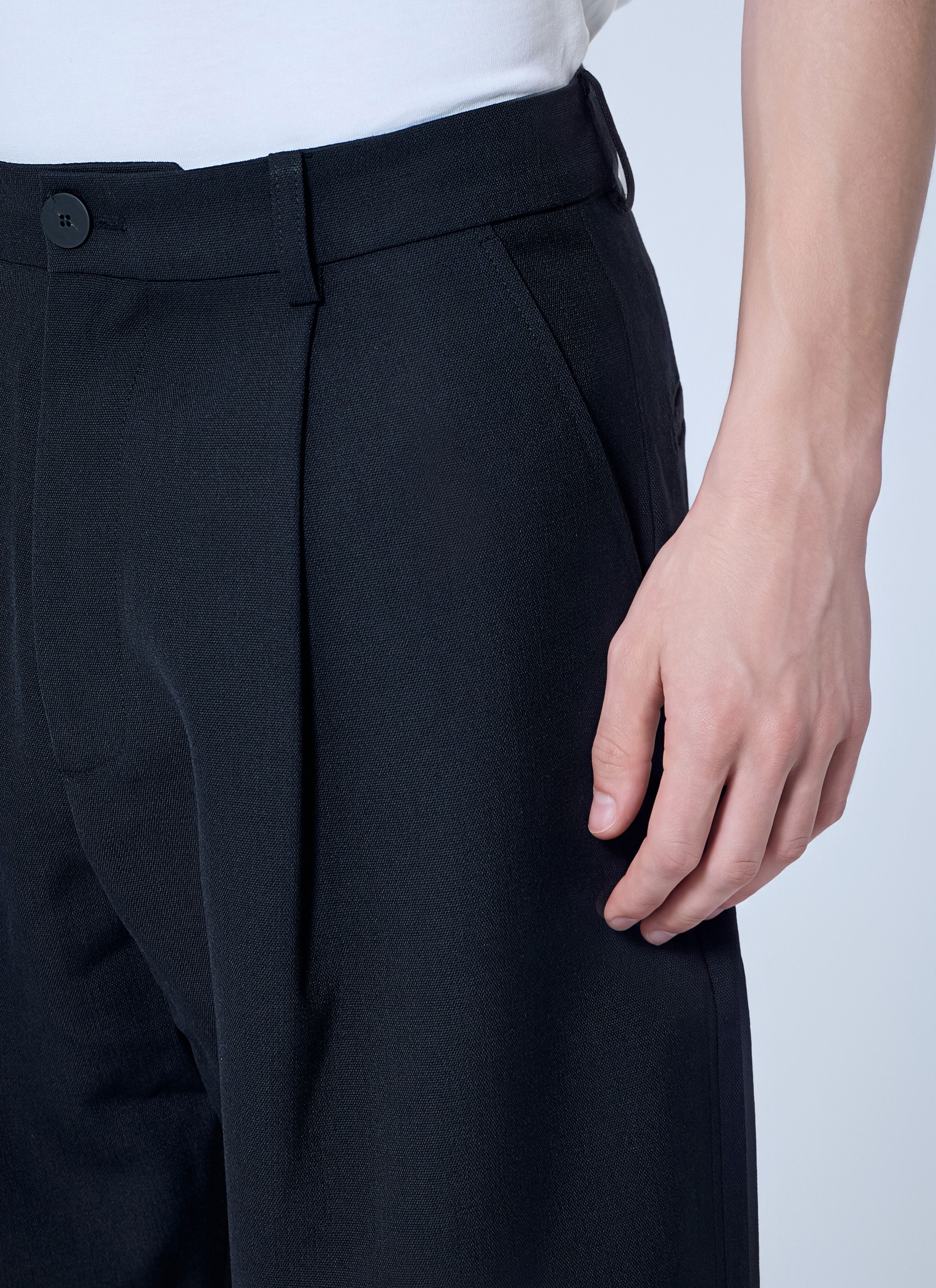 Studio Nicholson Tuck Cotton Tapered Leg Trousers in Black, Men's (Size 32) — image 5 of 6
