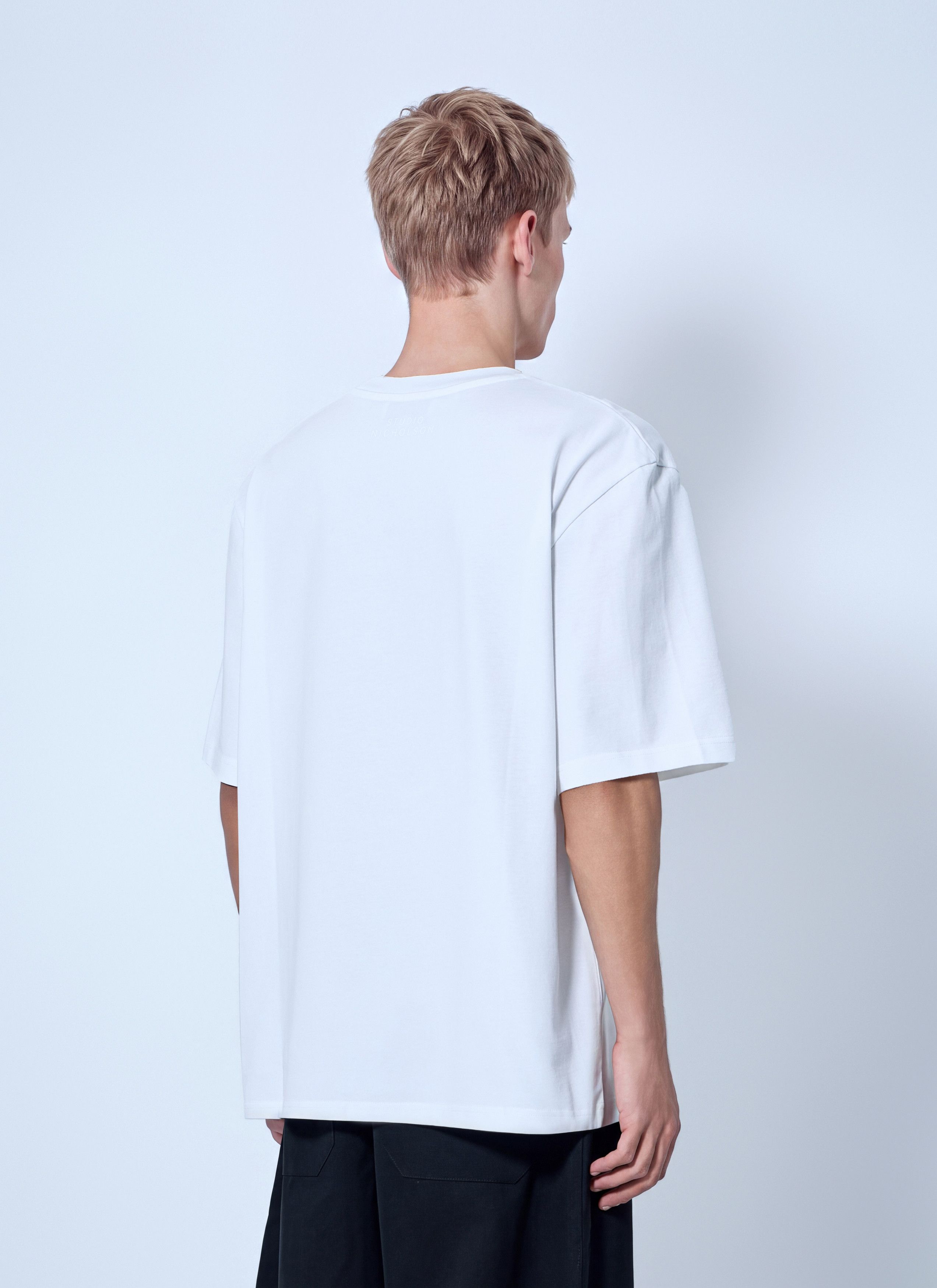 Studio Nicholson Lay Branded Boxy Fit T-Shirt in White, Men's — image 4 of 6