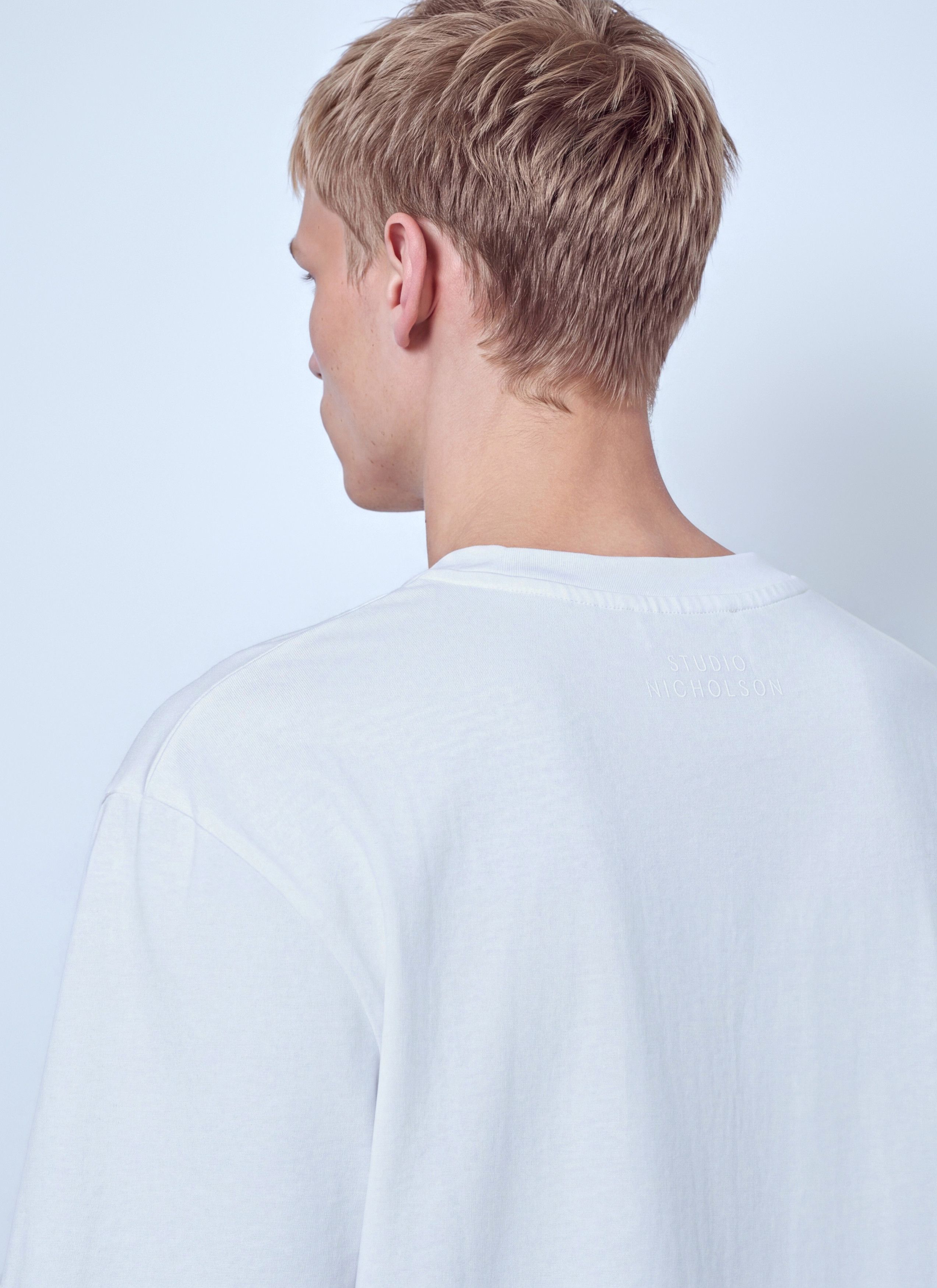 Studio Nicholson Lay Branded Boxy Fit T-Shirt in White, Men's — image 6 of 6