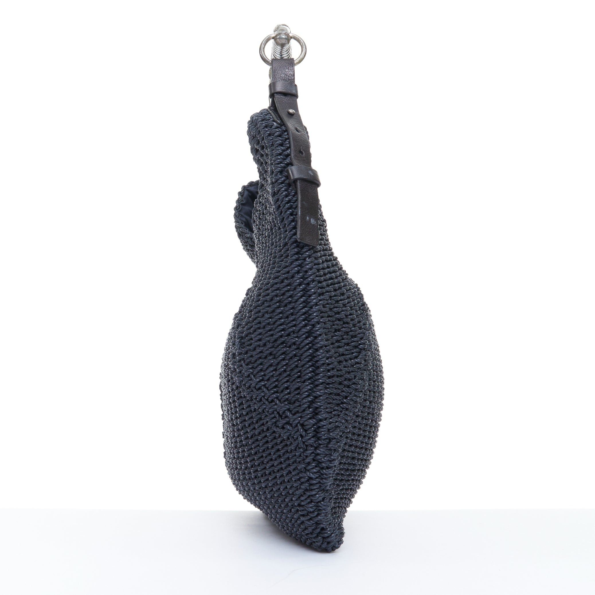 Yves Saint Laurent YVES SAINT LAURENT 2002 Vintage Mombasa Large black raffia silver metal horn shoulder bag Size ONE SIZE - 4 Thumbnail