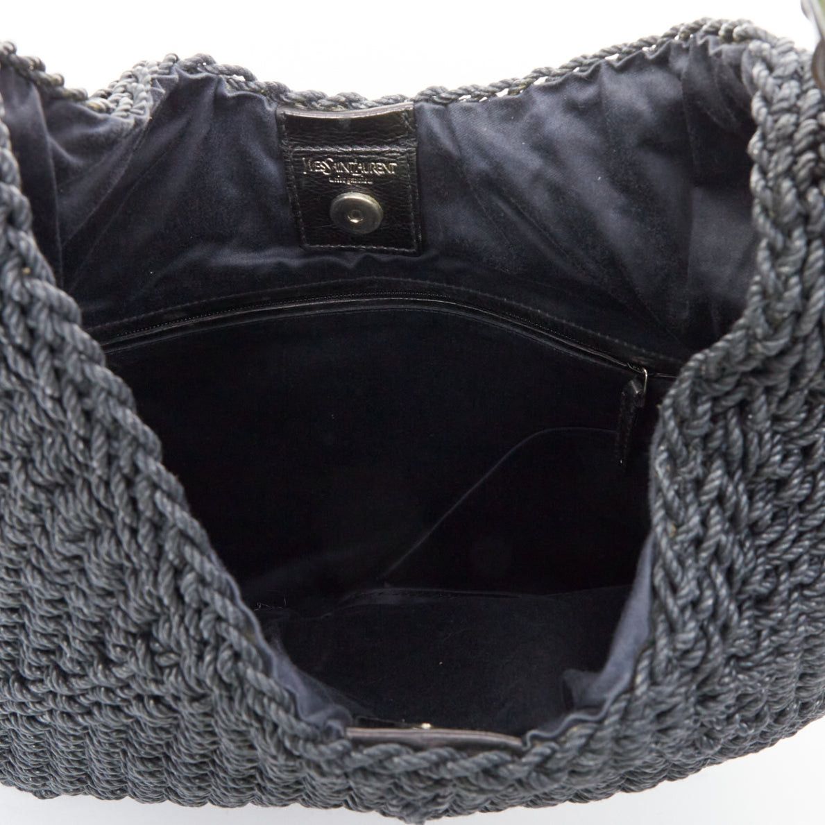 Yves Saint Laurent YVES SAINT LAURENT 2002 Vintage Mombasa Large black raffia silver metal horn shoulder bag Size ONE SIZE - 9 Thumbnail