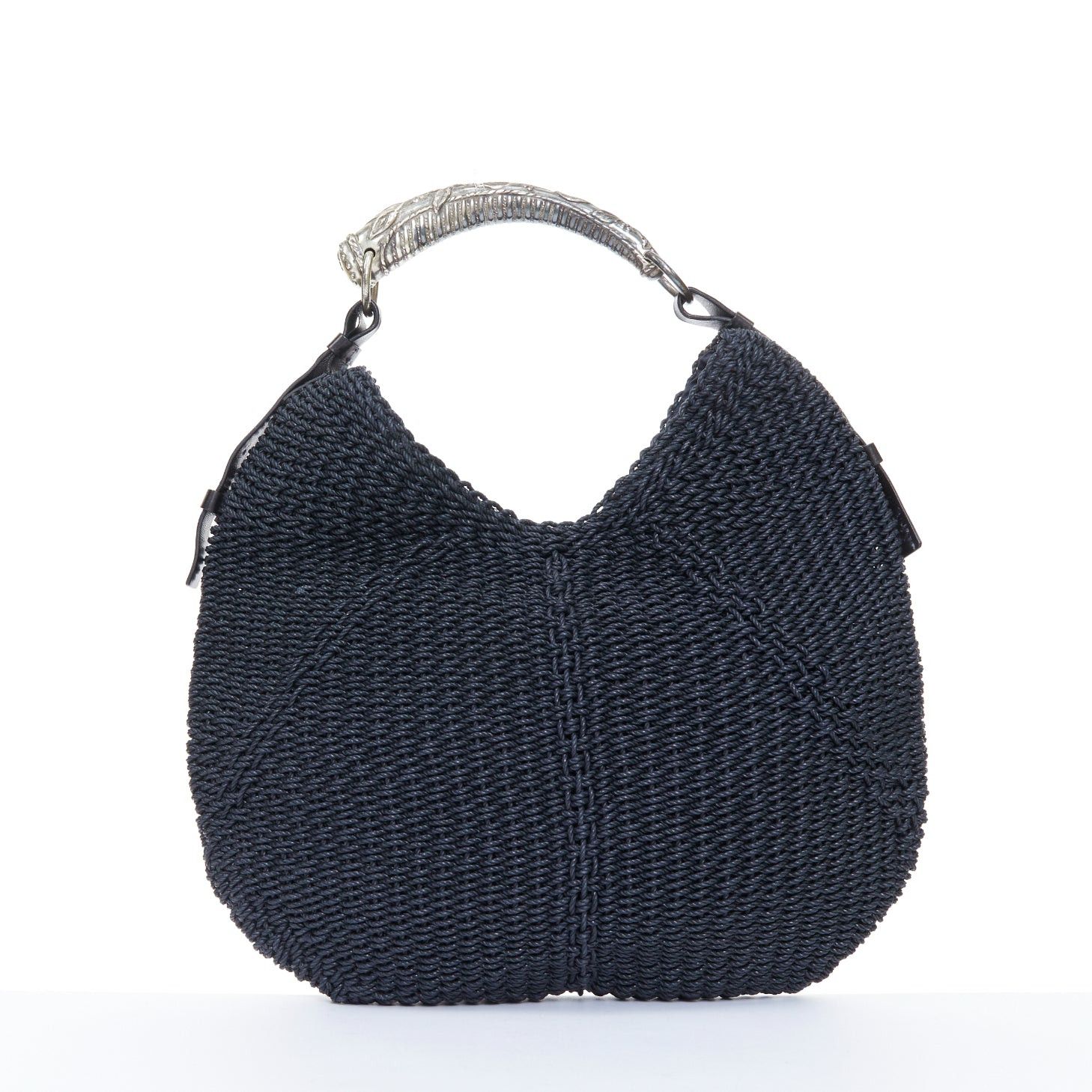 Yves Saint Laurent YVES SAINT LAURENT 2002 Vintage Mombasa Large black raffia silver metal horn shoulder bag Size ONE SIZE - 5 Thumbnail