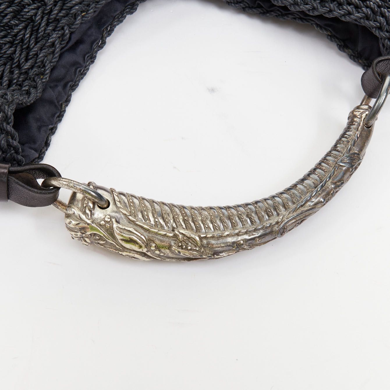 Yves Saint Laurent YVES SAINT LAURENT 2002 Vintage Mombasa Large black raffia silver metal horn shoulder bag Size ONE SIZE - 7 Thumbnail