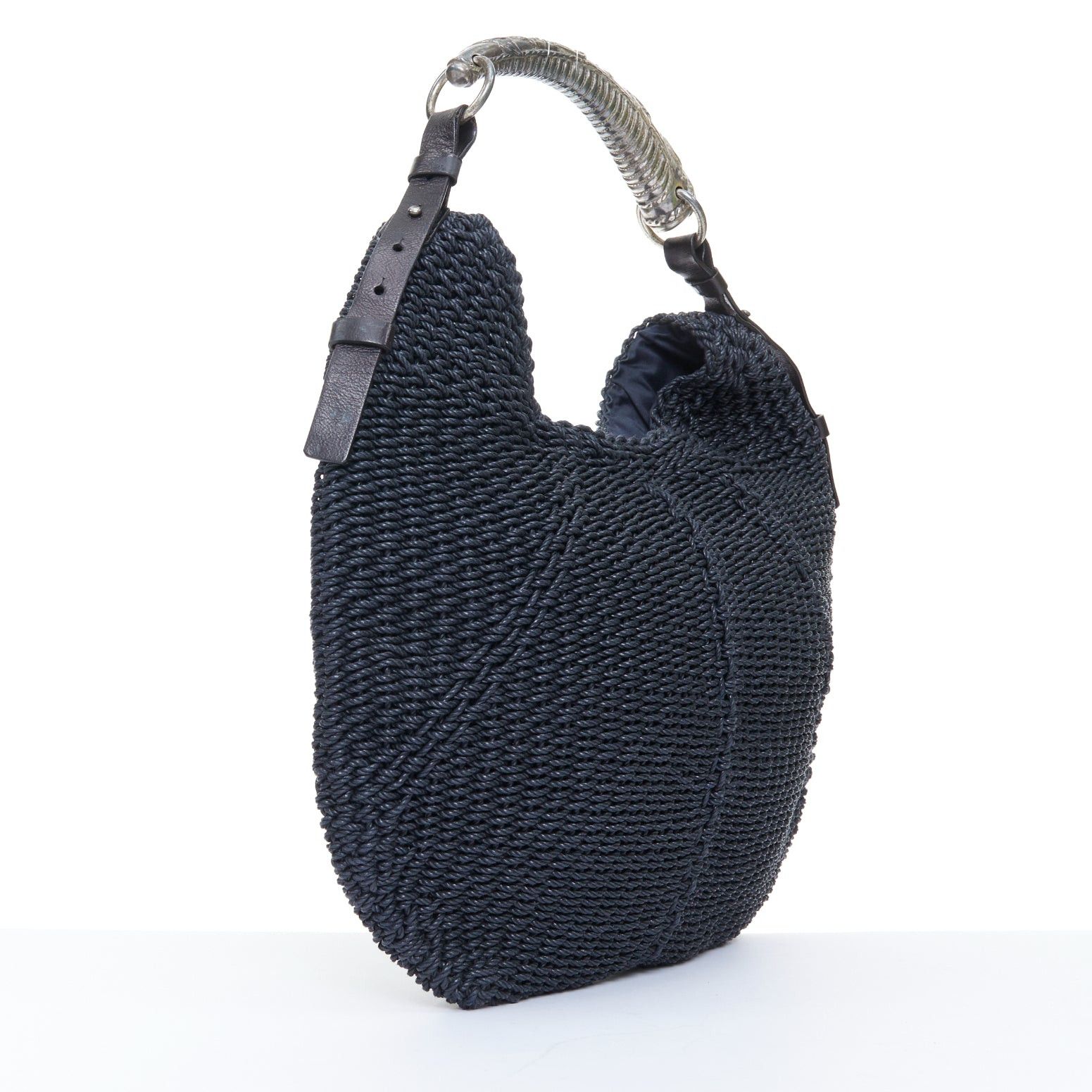 Yves Saint Laurent YVES SAINT LAURENT 2002 Vintage Mombasa Large black raffia silver metal horn shoulder bag Size ONE SIZE - 3 Thumbnail