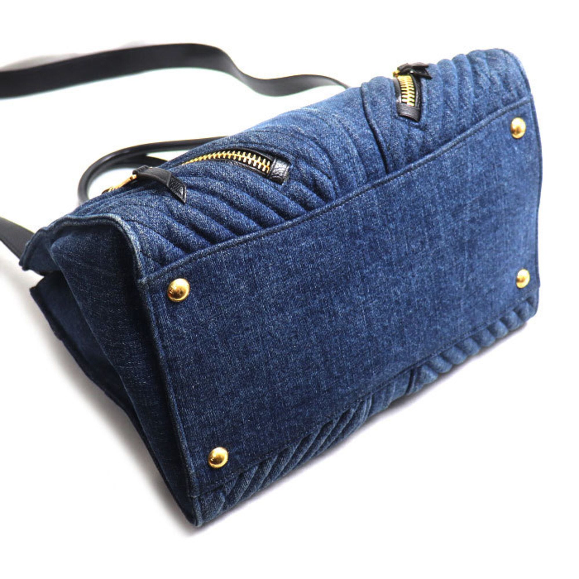 Miu Miu Miu Miu MIUMIU denim biker handbag, blue, RN1031, women's. Size ONE SIZE - 3 Thumbnail