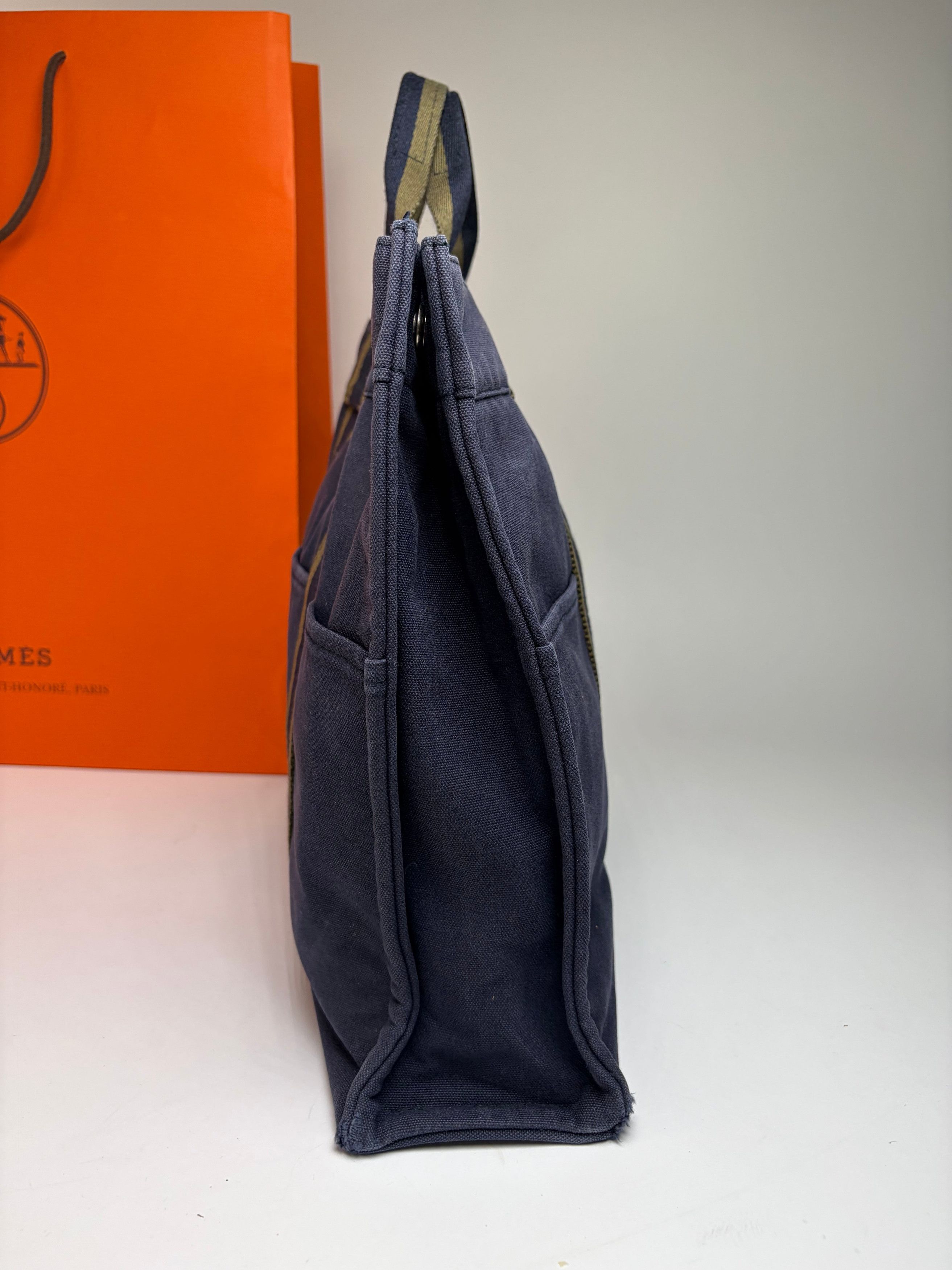 Hermes Vintage Hermès Canvas Tote Navy Olive Green Size ONE SIZE - 9 Thumbnail