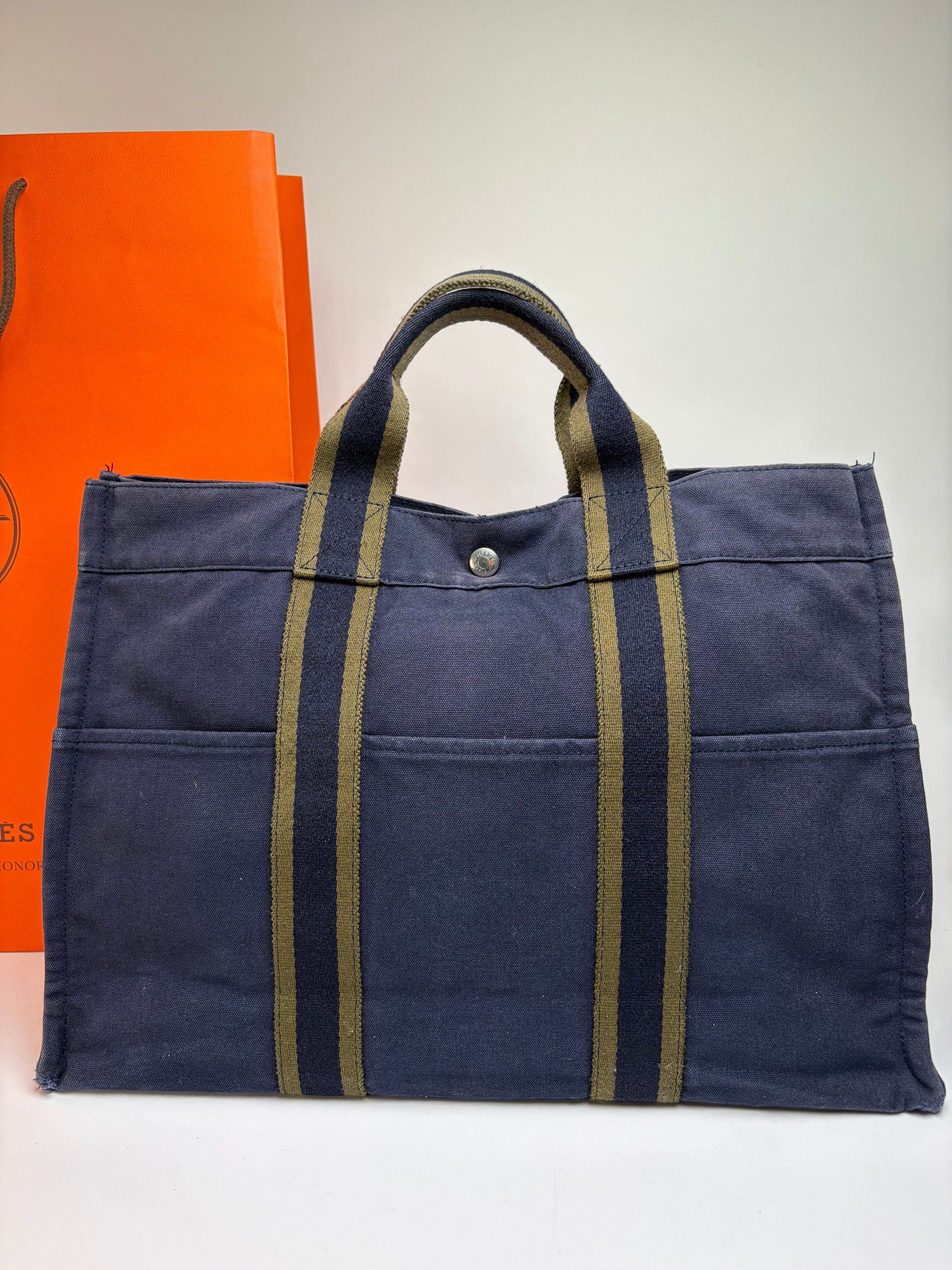 Hermes Vintage Hermès Canvas Tote Navy Olive Green Size ONE SIZE - 14 Thumbnail