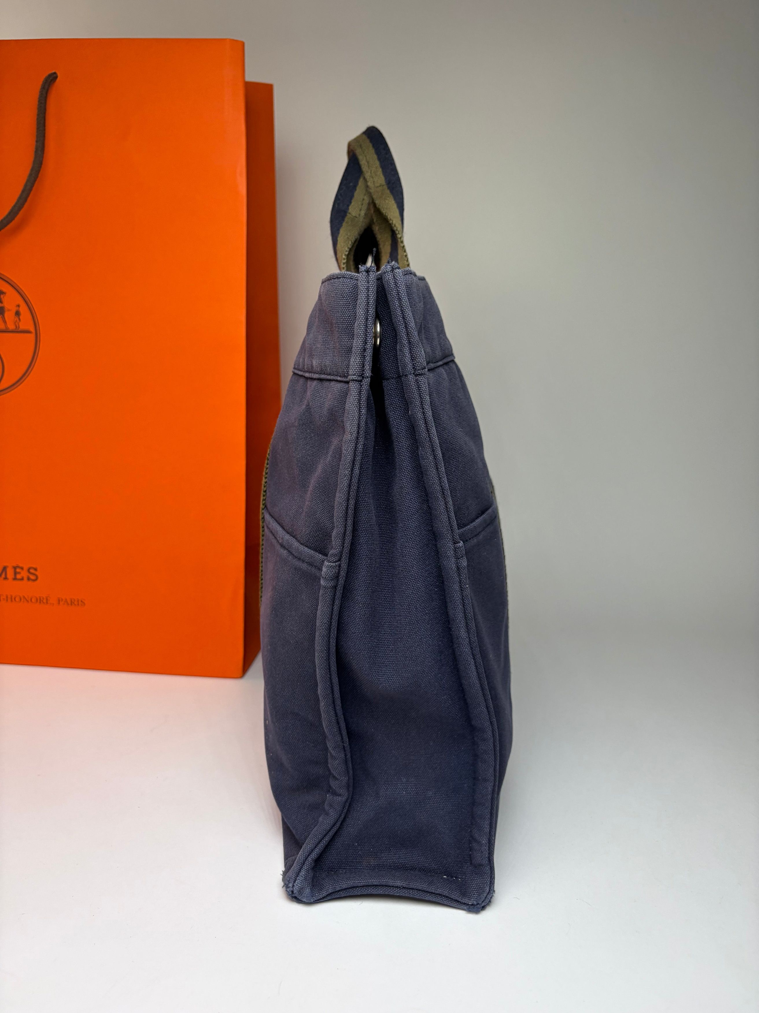 Hermes Vintage Hermès Canvas Tote Navy Olive Green Size ONE SIZE - 7 Thumbnail