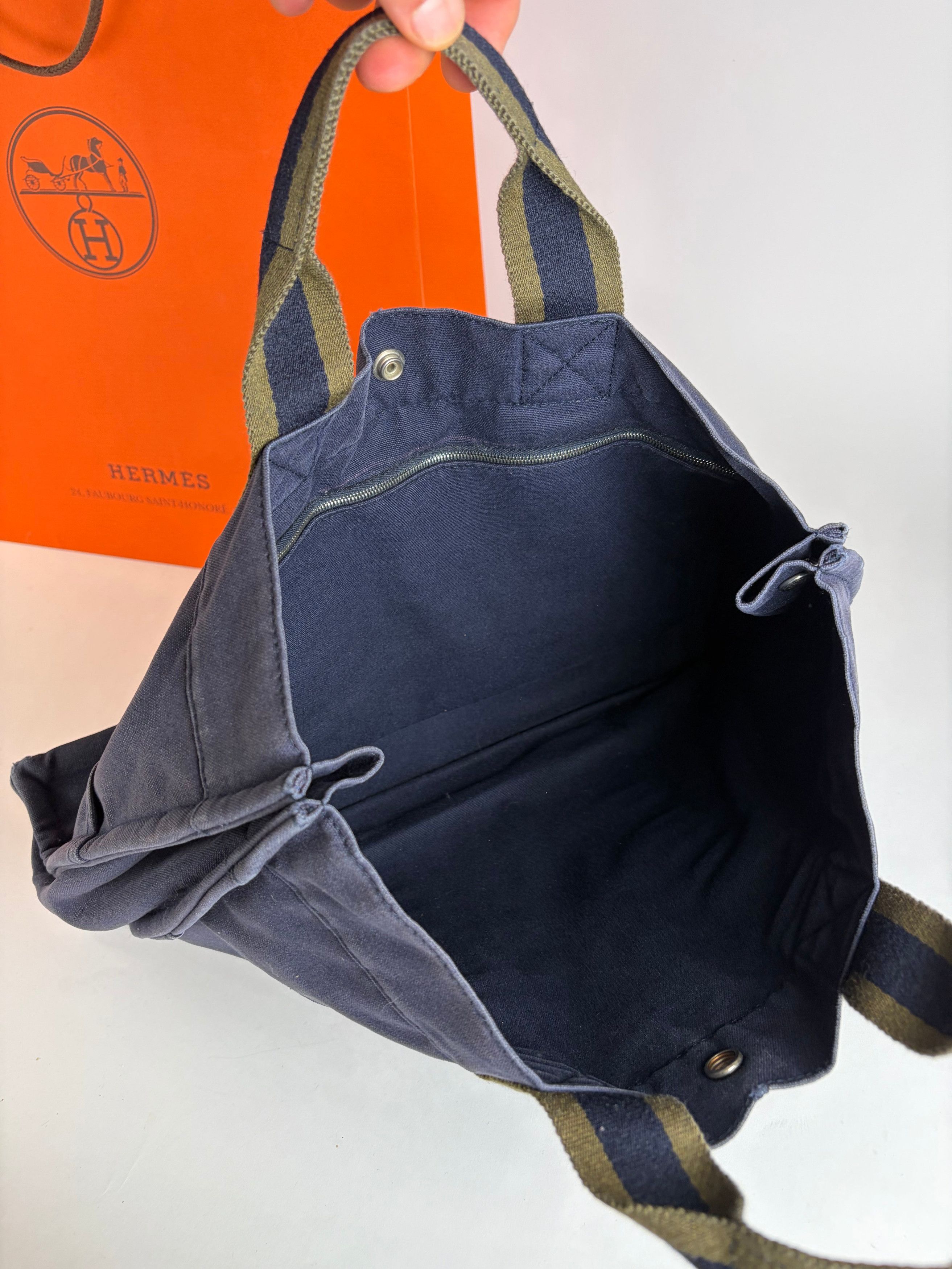 Hermes Vintage Hermès Canvas Tote Navy Olive Green Size ONE SIZE - 3 Thumbnail