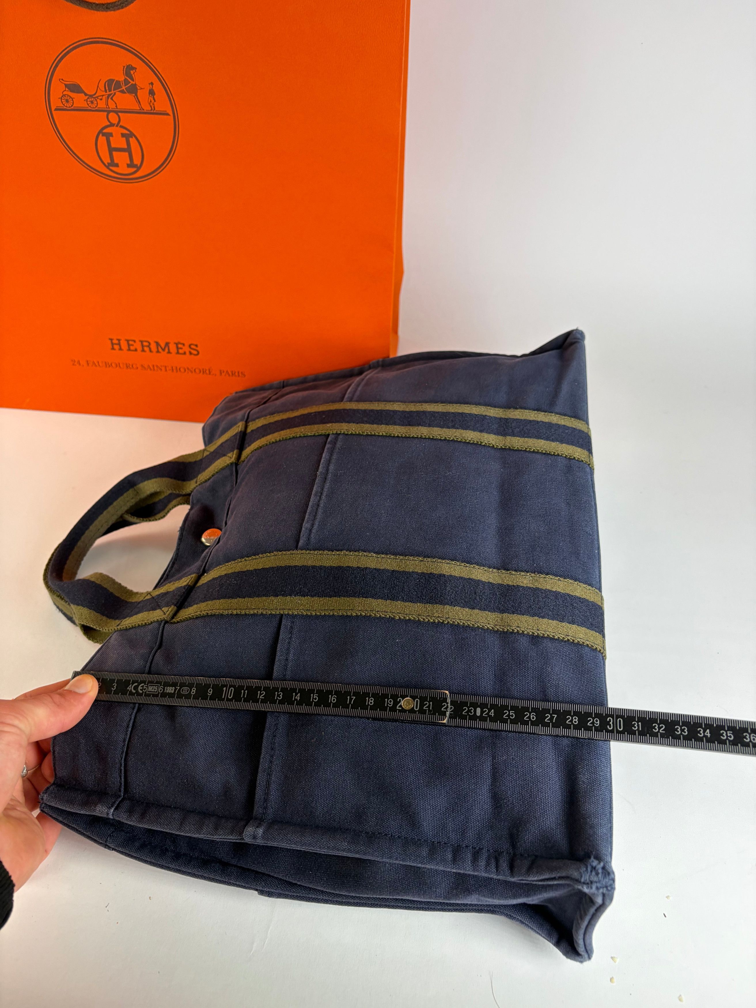 Hermes Vintage Hermès Canvas Tote Navy Olive Green Size ONE SIZE - 11 Thumbnail