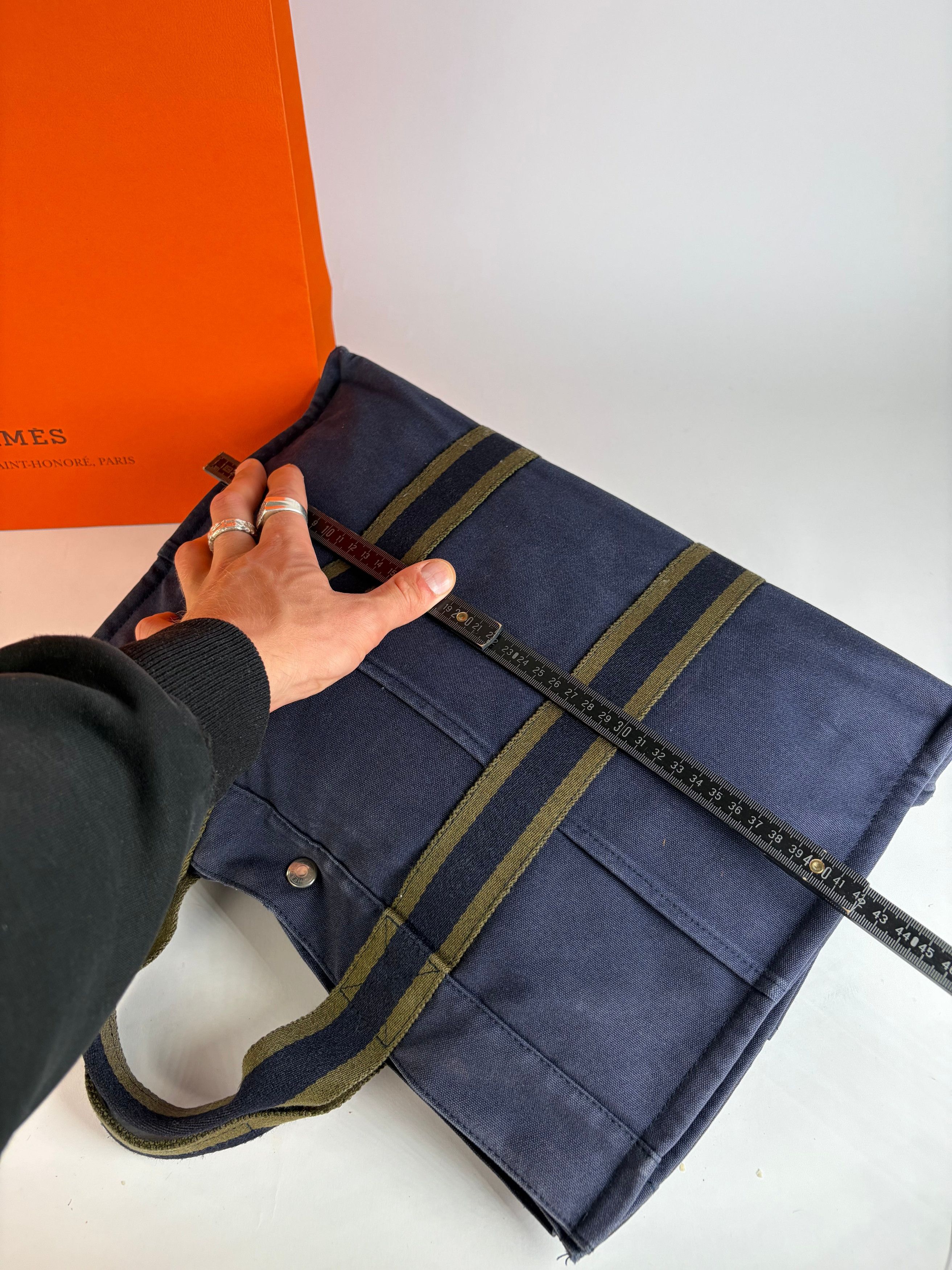 Hermes Vintage Hermès Canvas Tote Navy Olive Green Size ONE SIZE - 10 Thumbnail